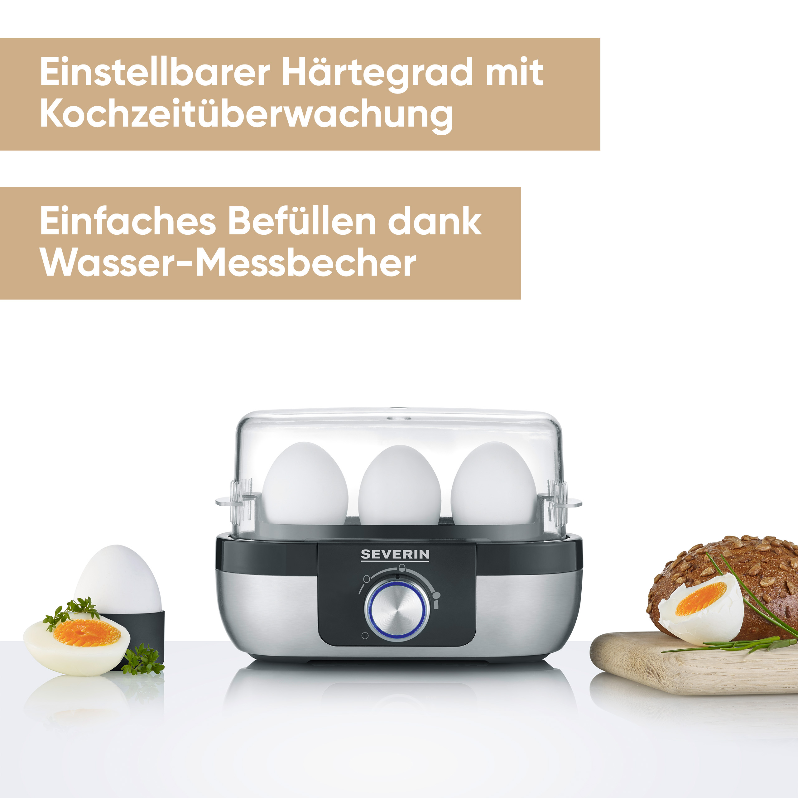 Severin Eierkocher EK 3163 in Edelstahl gebürstet/Schwarz