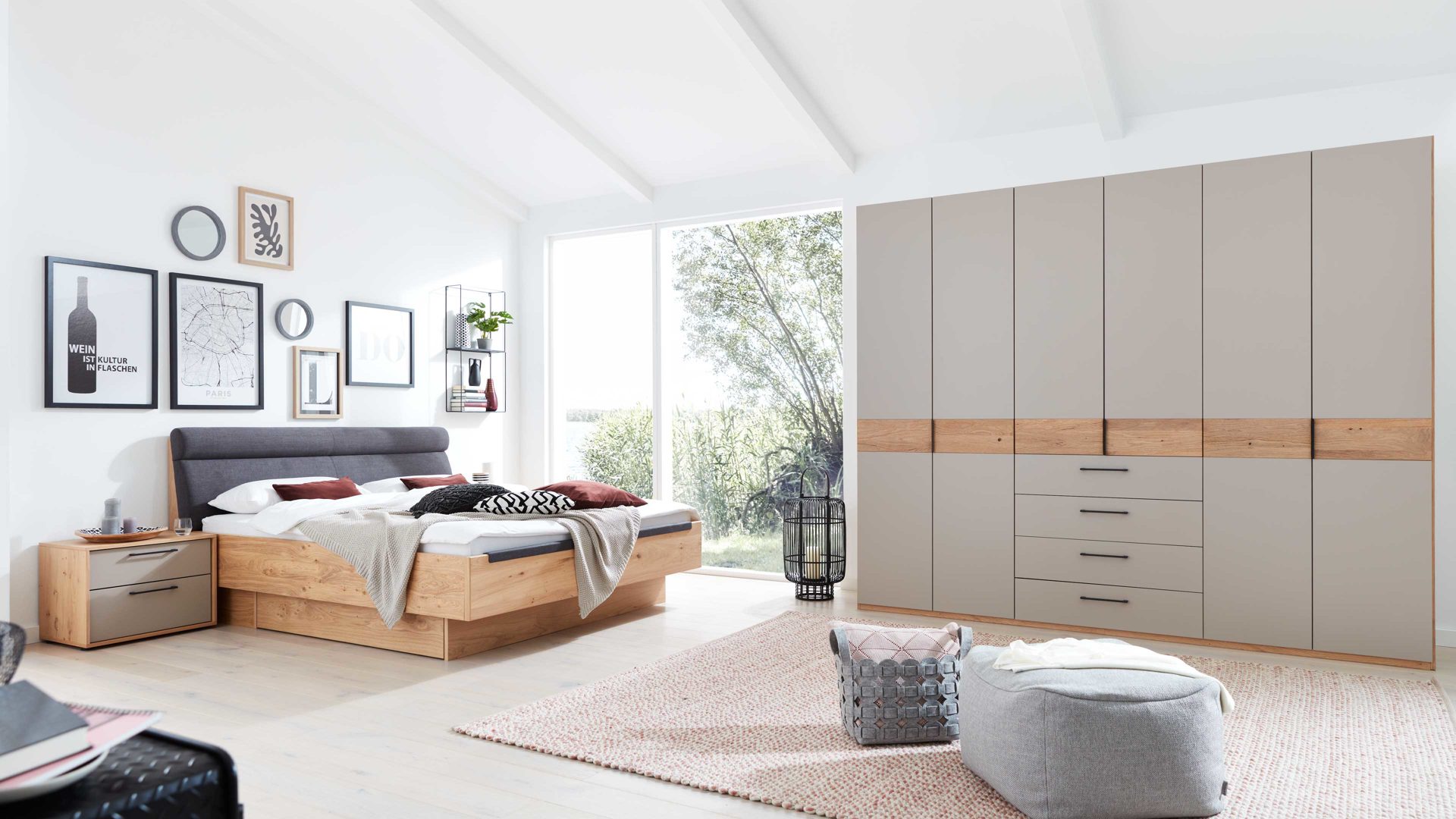 Interliving Luxus-Schlafzimmer IL 1023 ca. 180x200cm in Balkeneiche/Lack taupe
