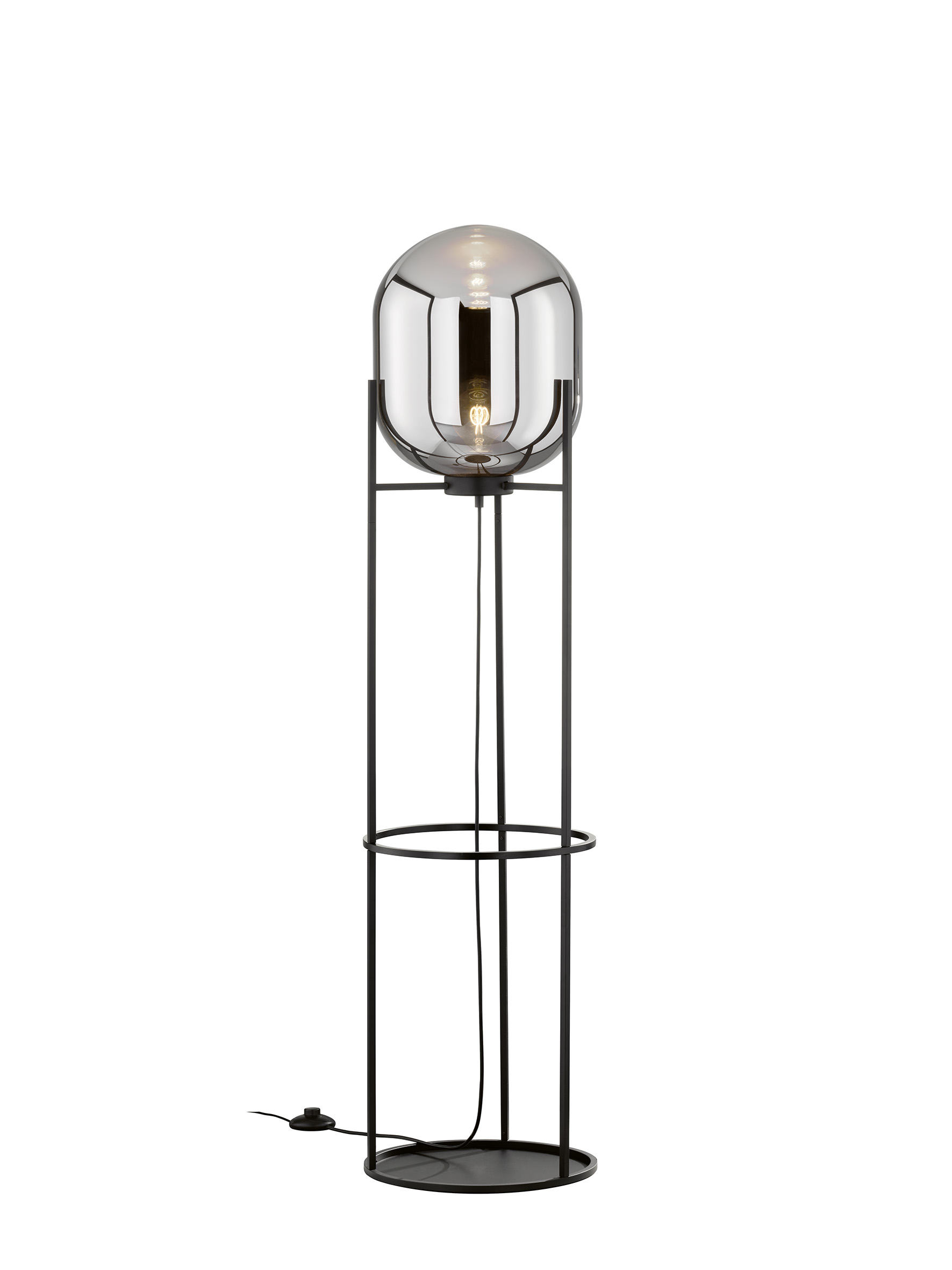 Fischer & Honsel Stehleuchte REGI 1-flammig in Farbe Metall schwarz matt/Glas rauchfarbig