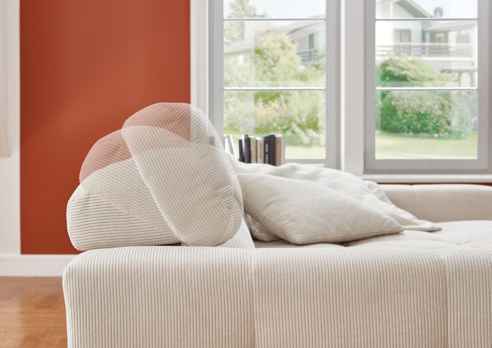 Candy Polsterecke DENVER ca. 258x217cm in Stoff Feincord weiß, Kissen, Dekoration für Zuhause, Innenarchitektur, Fenster