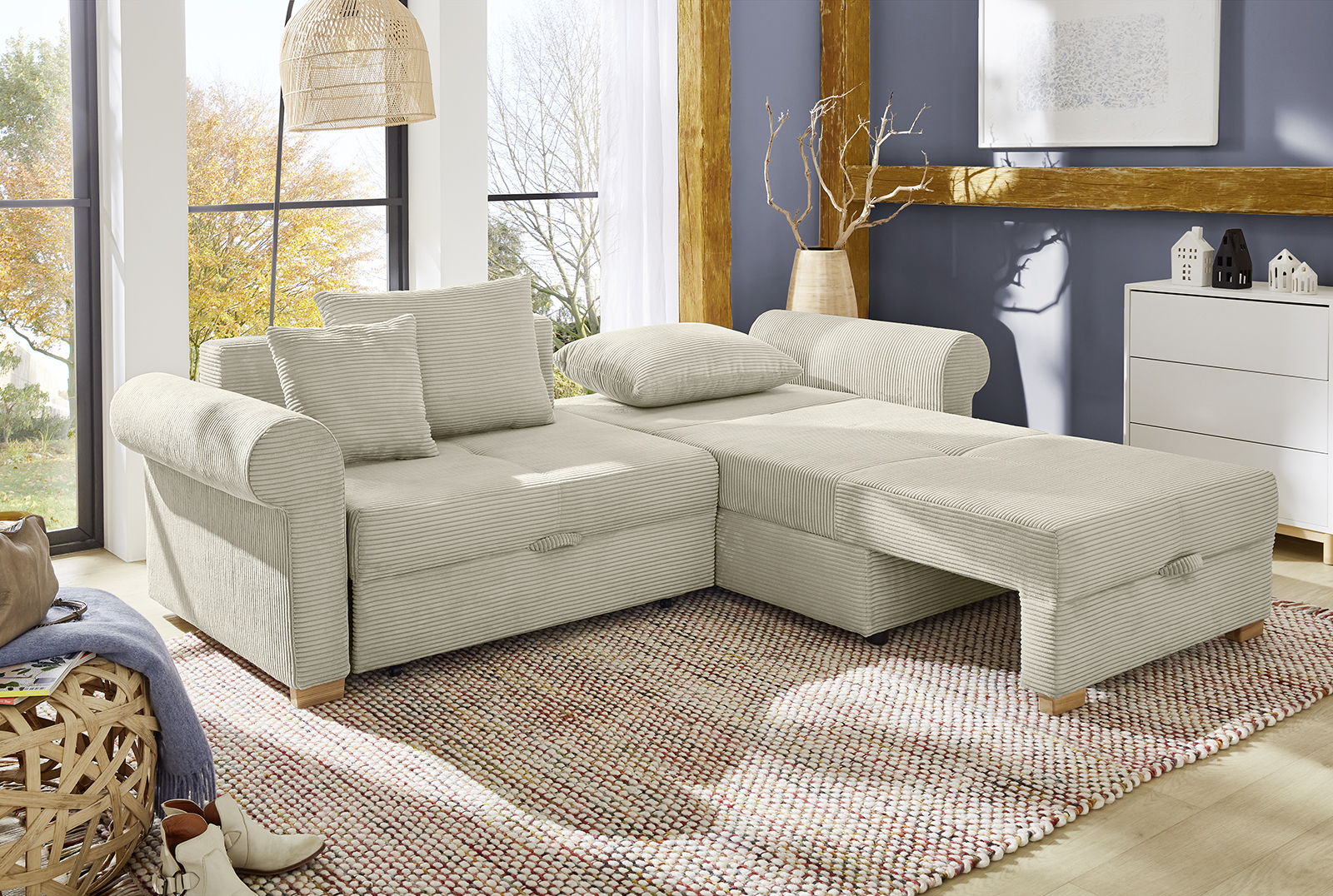 Ecksofa List ca. 248x161 Beige JOB Ecksofa LIST ca. 248x161cm in Stoff Cord light greige