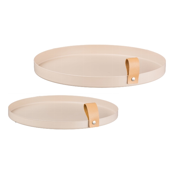 Metall-Teller rund 2er-Set 9424009-36 in Beige, Tellerhaken, Hängekorb, Holzleder, Rundschale, Tragegriff