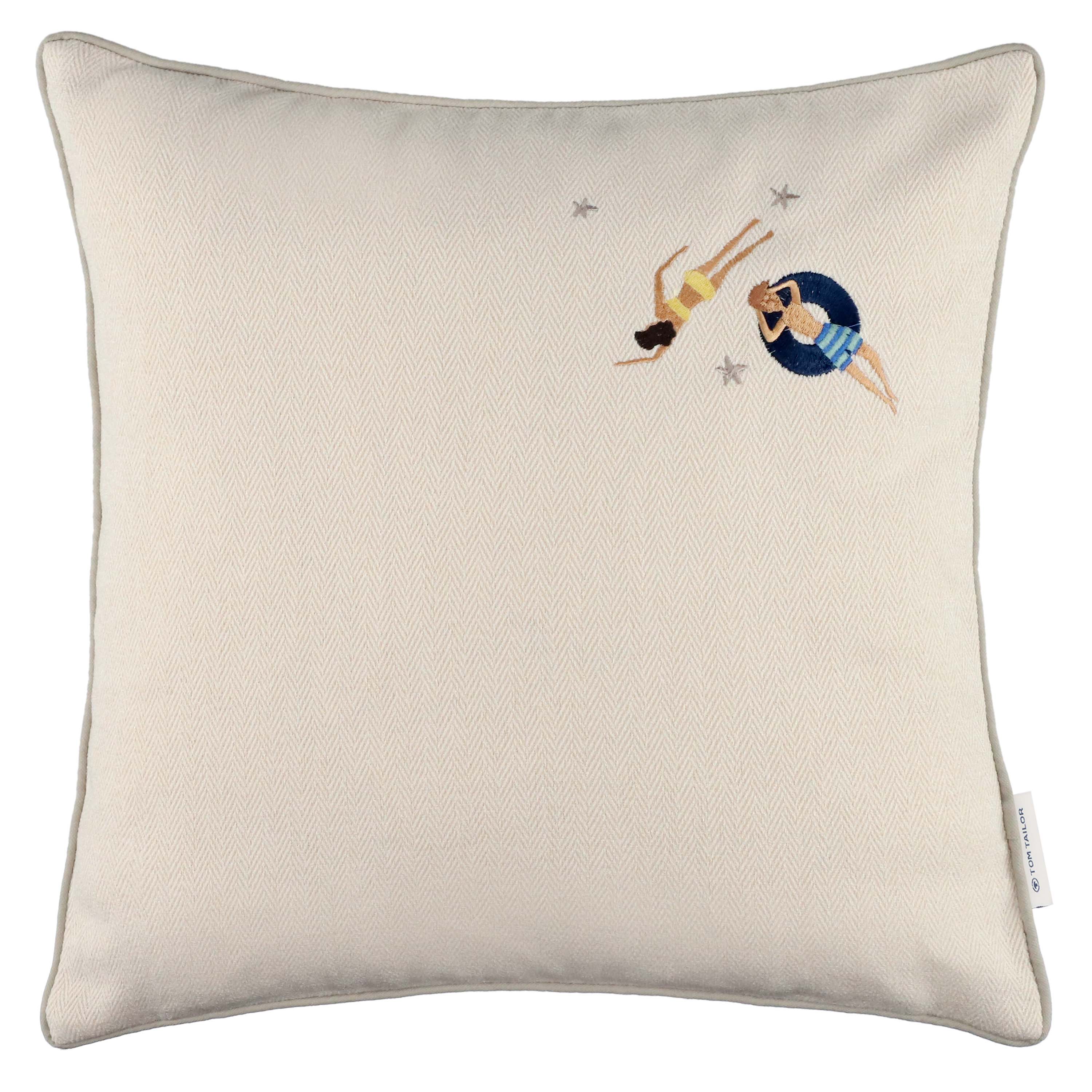 Tom Tailor Kissenhülle Swimmer ca. 45x45cm in Farbe beige, Kissen, Stoffkissen, Beige, Streifenmuster, Aufdruck Taucher/Schwimmer