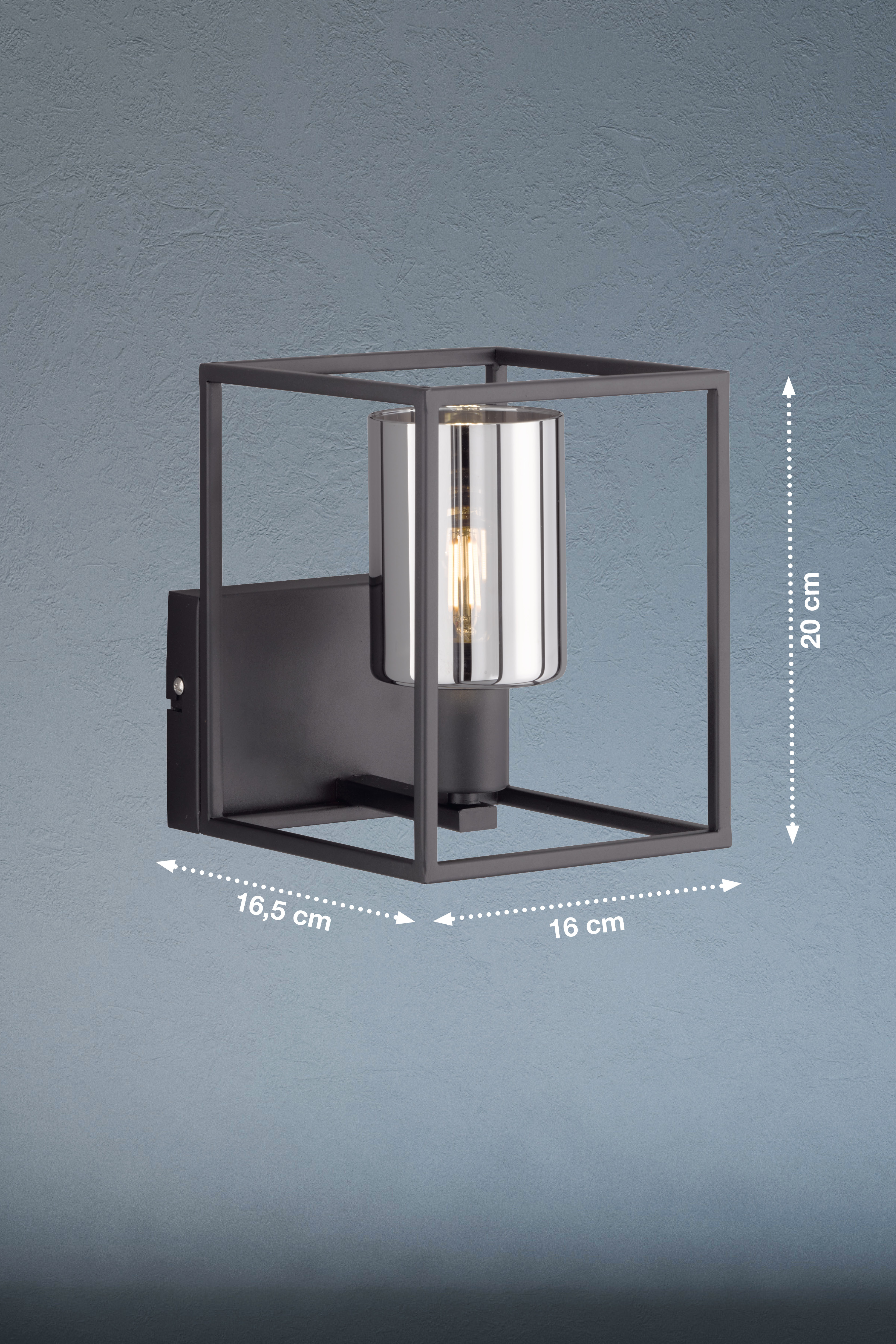 Fischer & Honsel Wandleuchte ISKA in Metall sandschwarz/Glas rauchfarbig zu klar