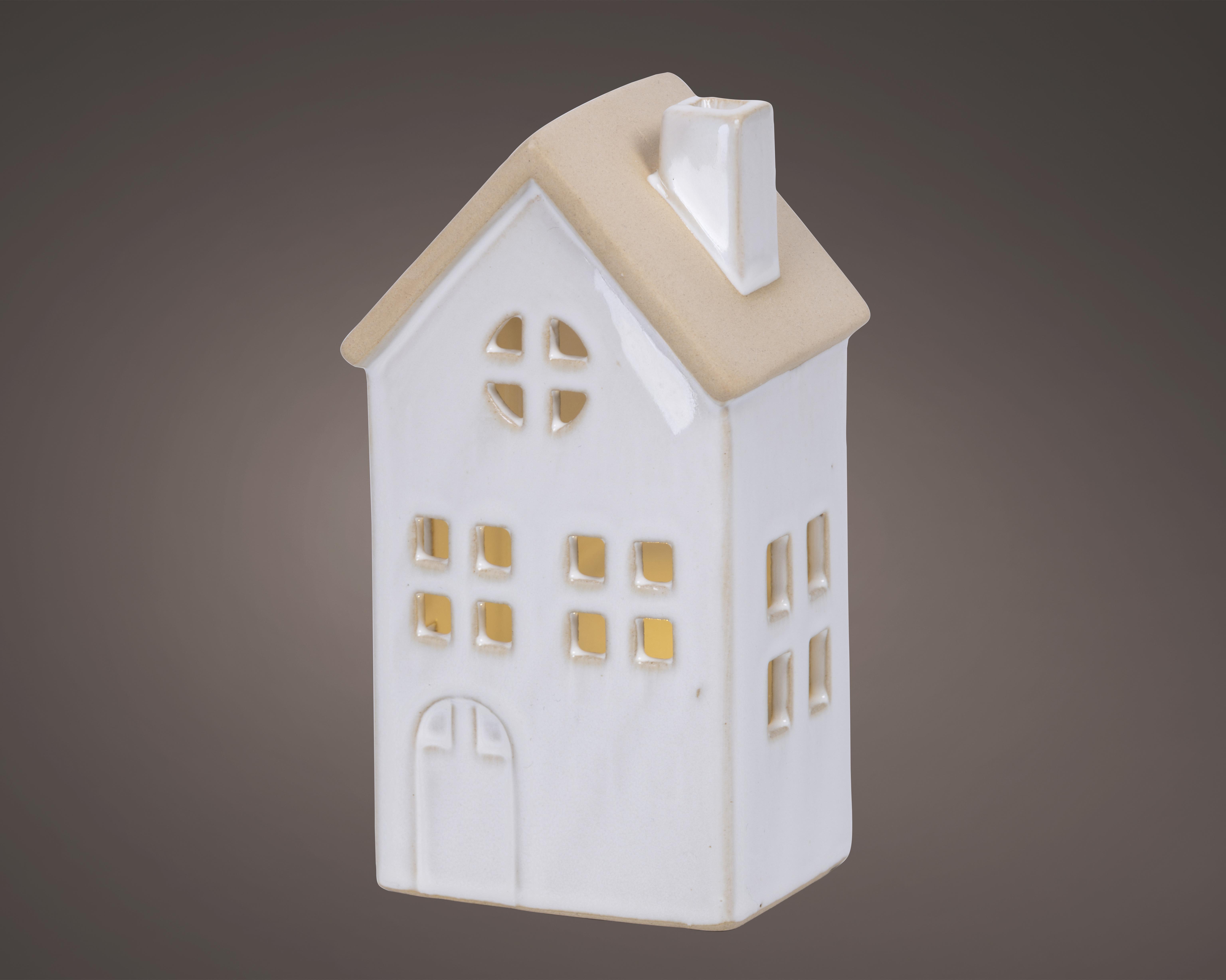 Kaemingk LED Haus Porzellan 489711 ca. B8,7 H15,5 cm in Weiß, Dauerbetrieb indoor, Medikamente, Pille, Postfach, Elektrisches Gerät, Schalter