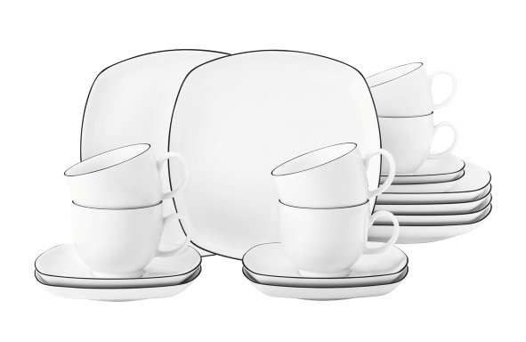 Seltmann Weiden Kaffeeservice 18-teilig eckig Lido 10826 Black Line 