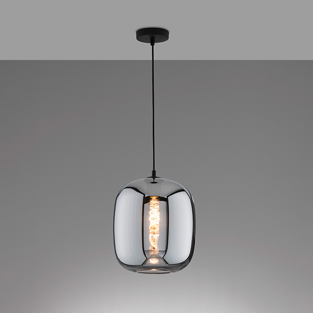 Fischer & Honsel Pendelleuchte NAYLA in Metall sandschwarz/Glas rauchfarbig 