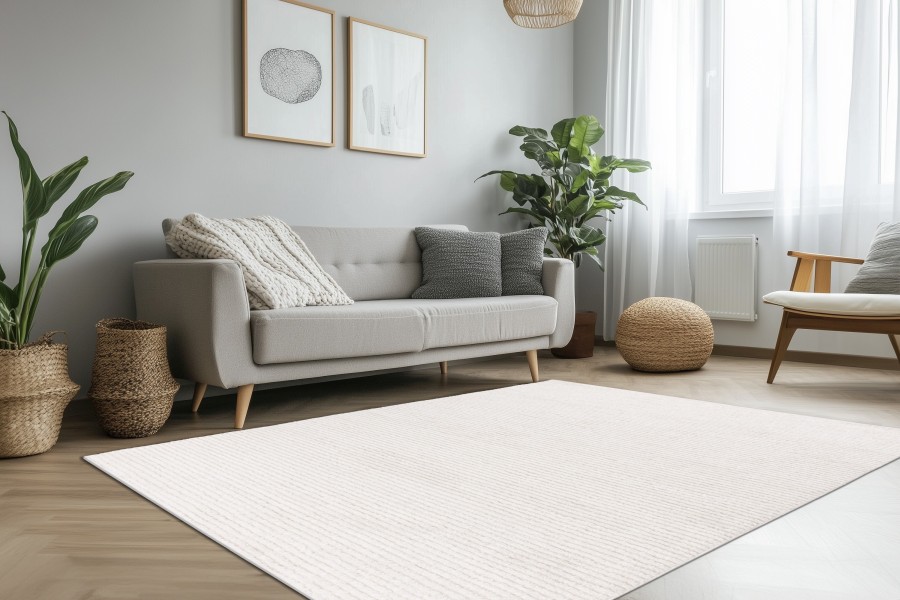 Webteppich LOTUS ca. 160x230cm in Farbe ivory, sofa, wohnzimmer, couch, grau, teppich