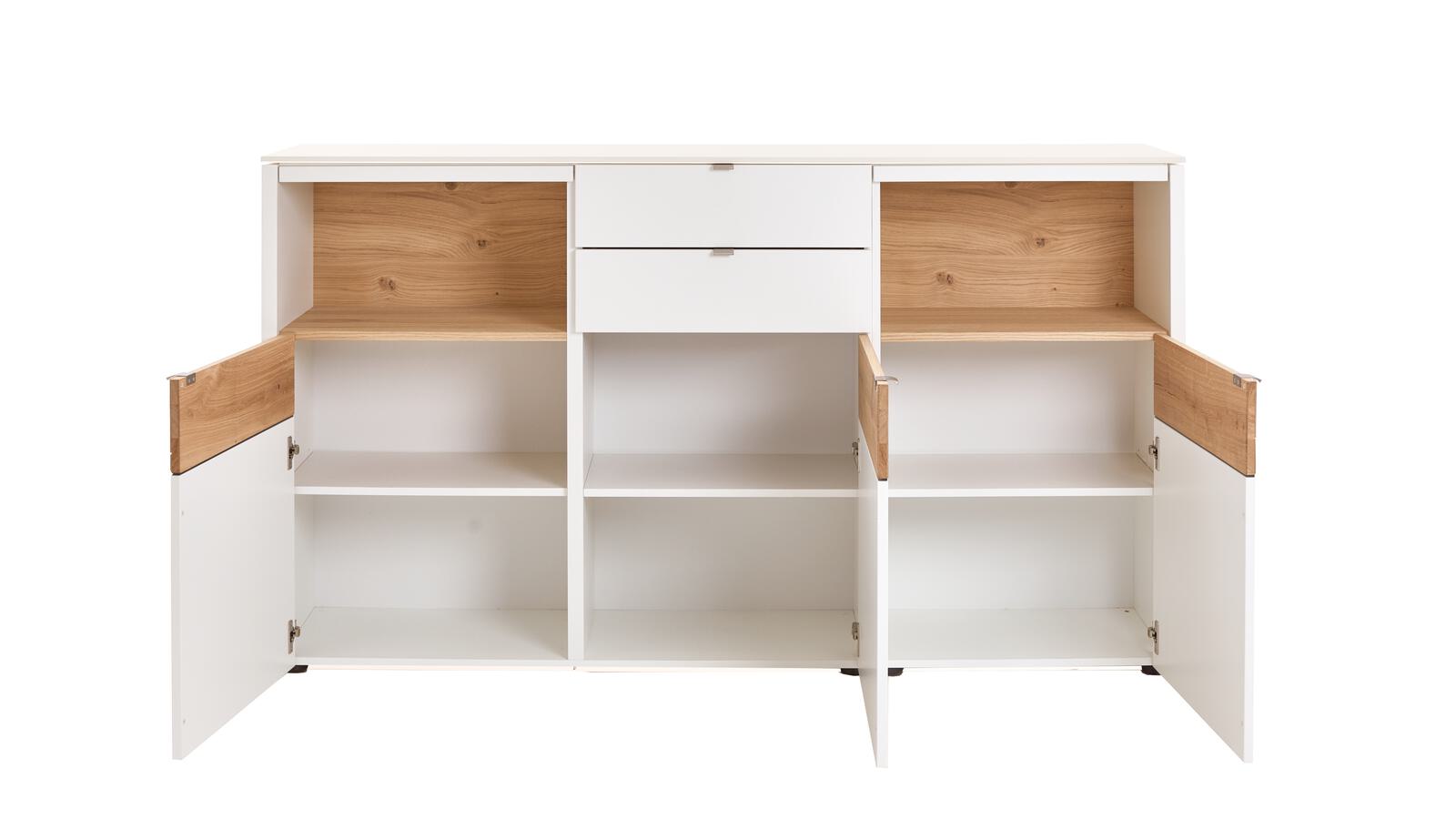 Venjakob Sideboard Game ca. 186x106x43cm in Lack kristallweiß matt/Balkeneiche massiv