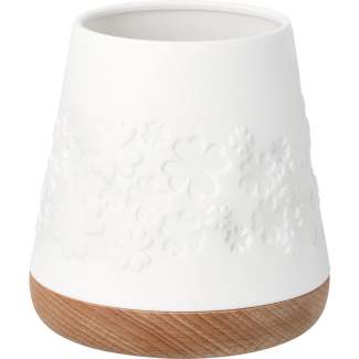 Windlicht KLEEBLÄTTER in Kleeblätter, porzellan, vase, weiß, erhaben, holzbasiskante
