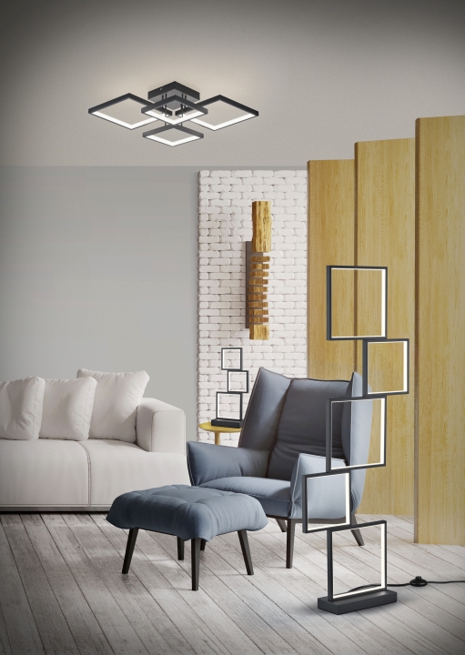 Trio LED-Stehleuchte SORRENTO in schwarz matt, Kunststoff weiß