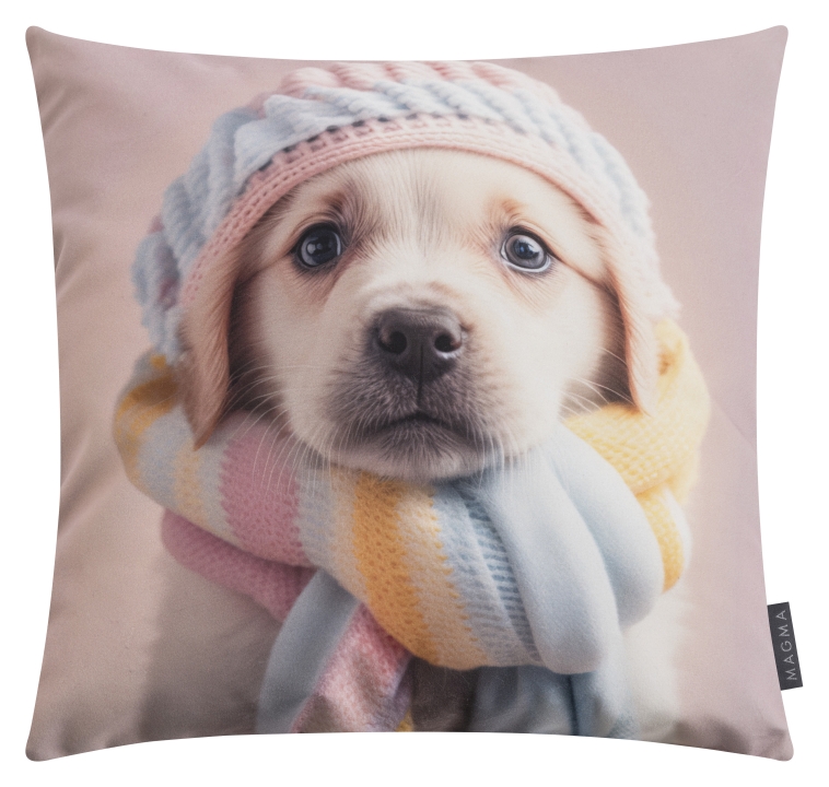 Magma Heimtex Kissen CANDY PUPPIES ca. 45x45cm in Farbe Hund, Kissen, Dekoration für Zuhause, Hut, Hund, Welpe