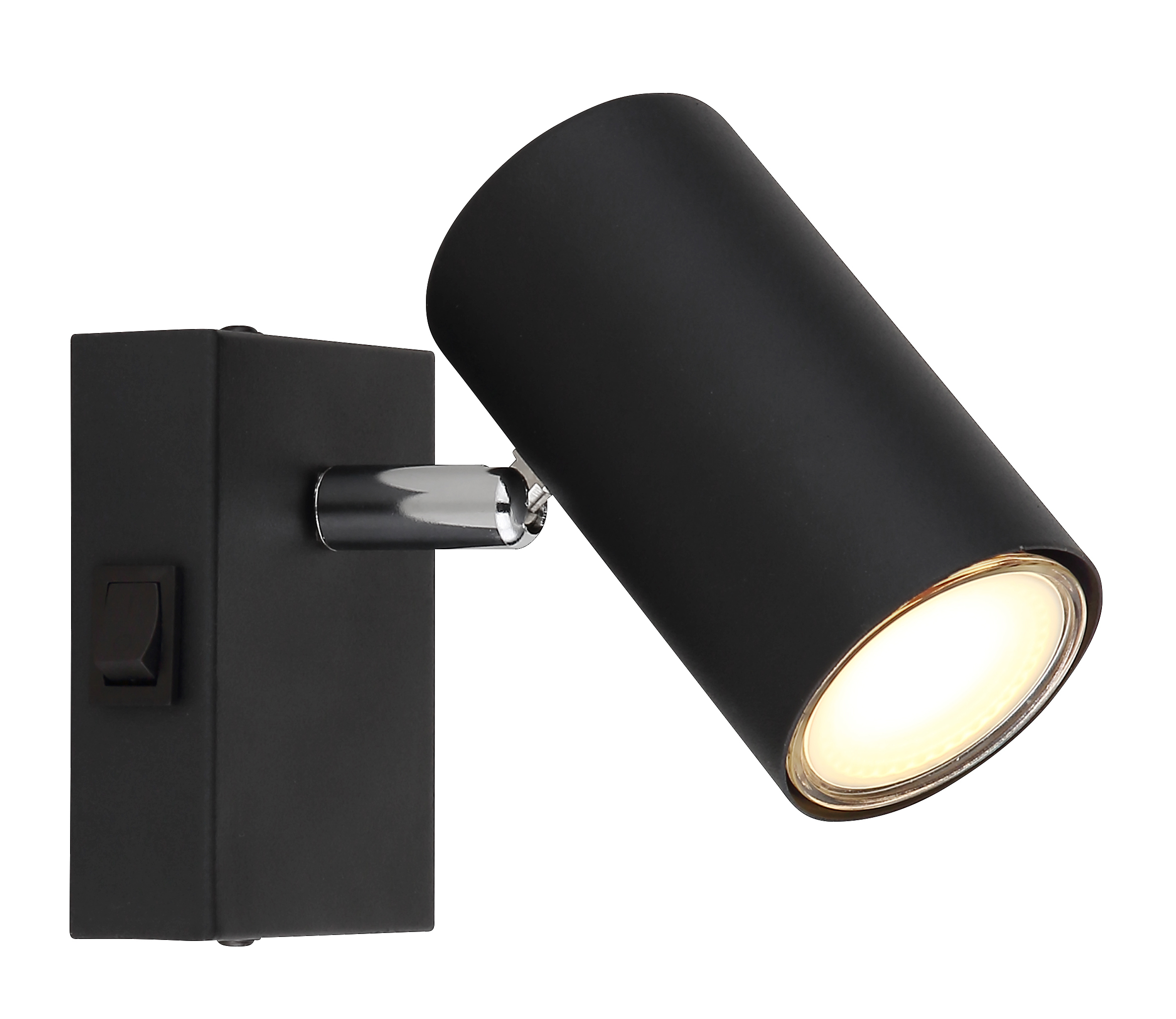 Globo Strahler ROBBY in schwarz matt, verchromt Globo Strahler ROBBY in schwarz matt, verchromt, Wandleuchte, Wandlampe, Schwarz, Metall, Spotlight