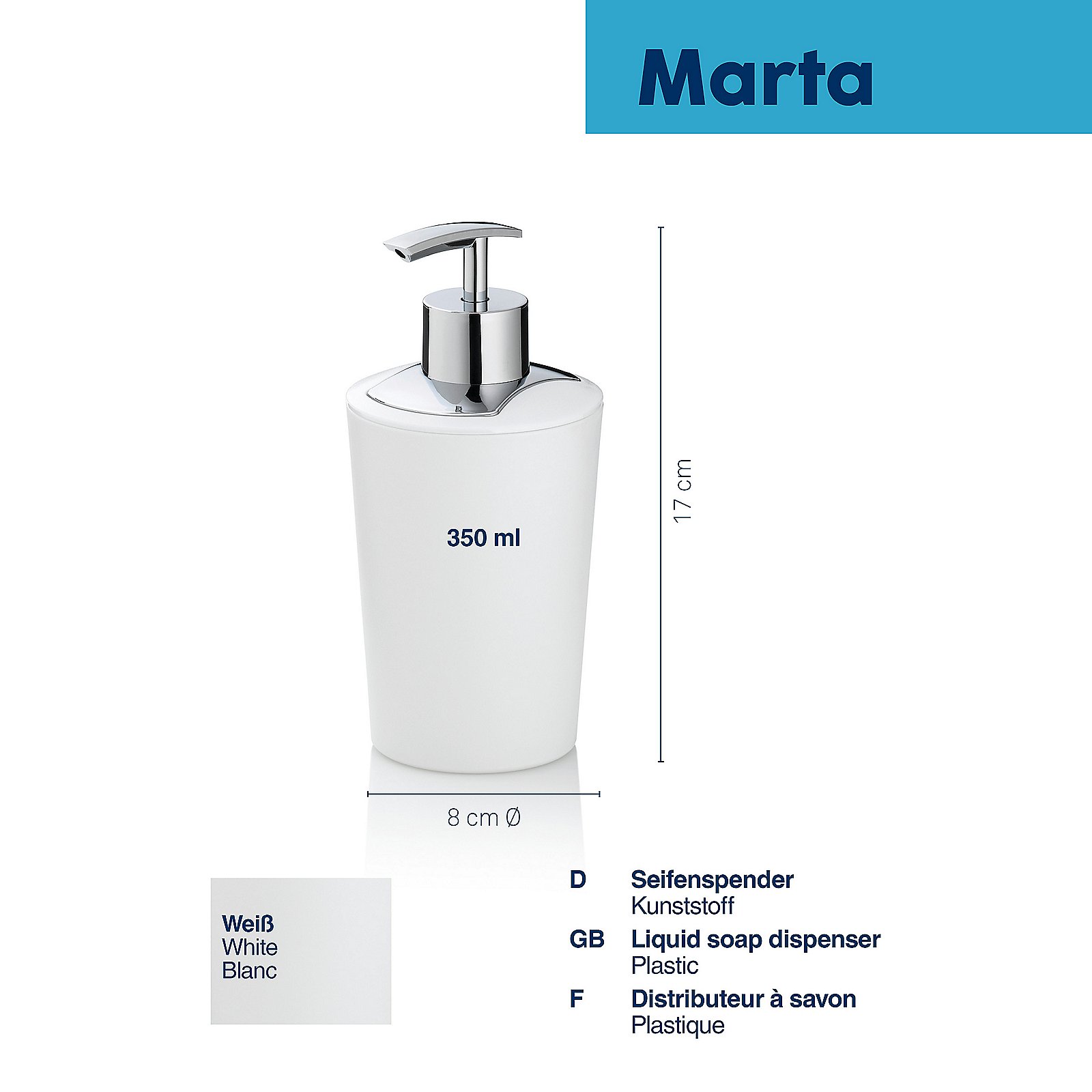 Kela Seifenspender Marta weiß MARTA in , Sinken, Waschbeckenhahn, Flasche