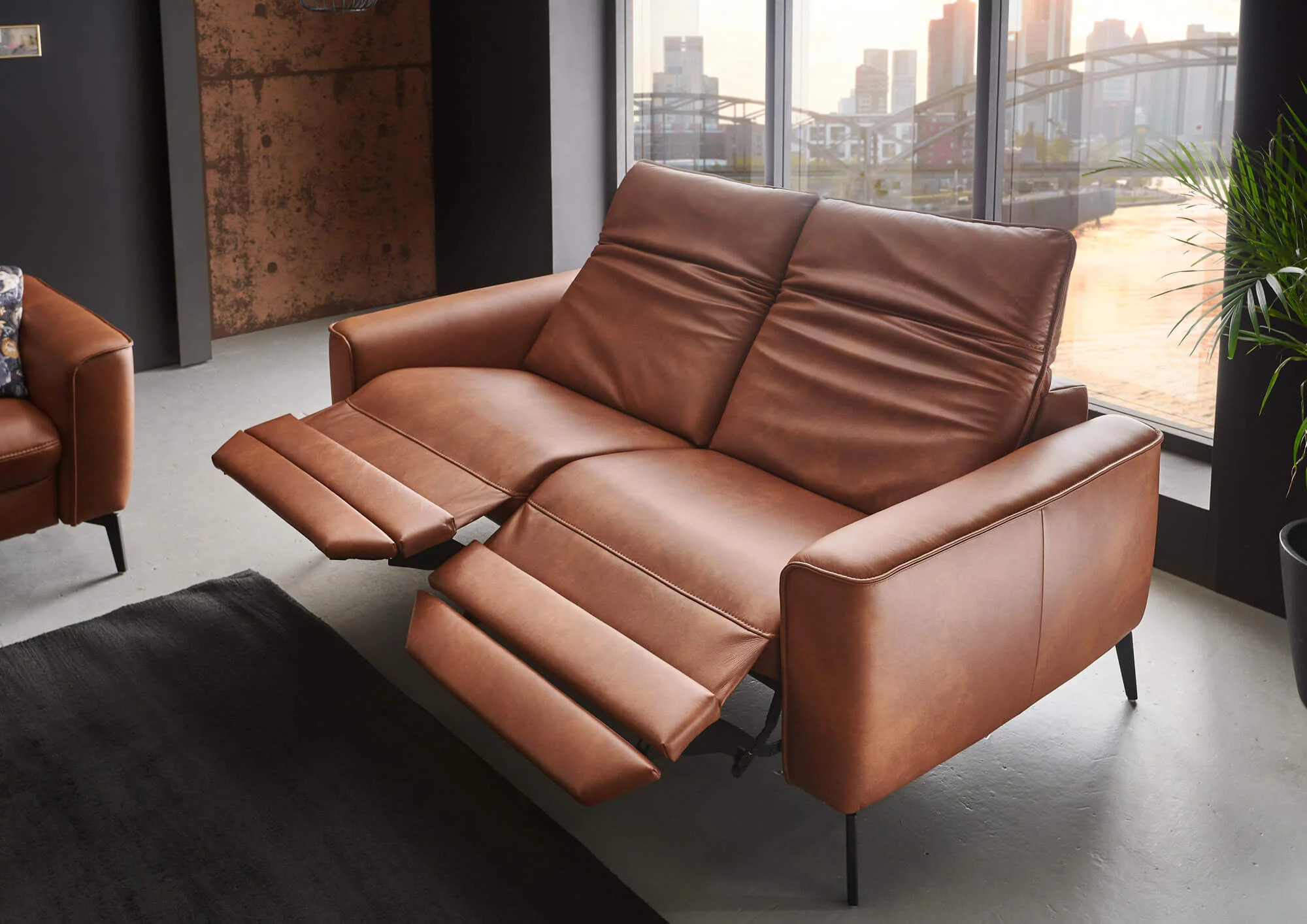 Hukla Sofa 2.5-sitzig HU-PC23005 ca. B192 T105 cm in Leder Cloudy cognac 60, Moebel, Stuhl, Sessel, Couch, Lehnsessel