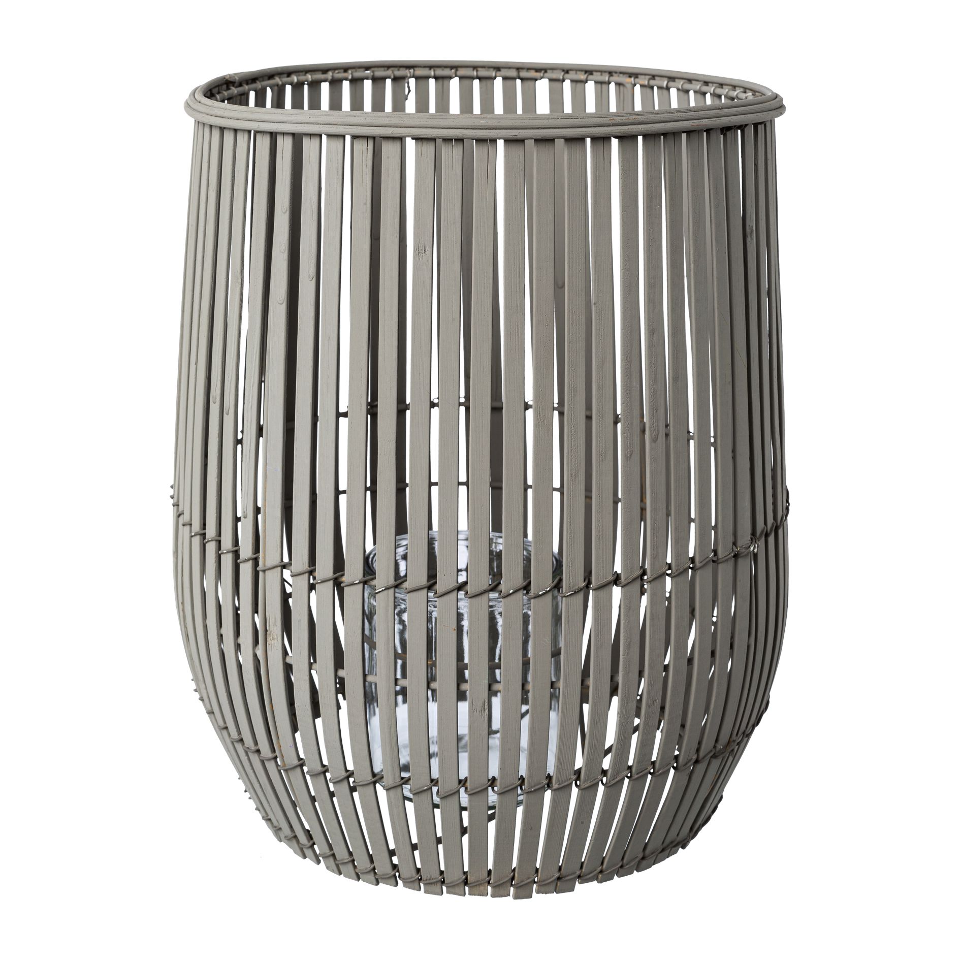 Gasper Windlicht Sam mit Glas in Bambus grau