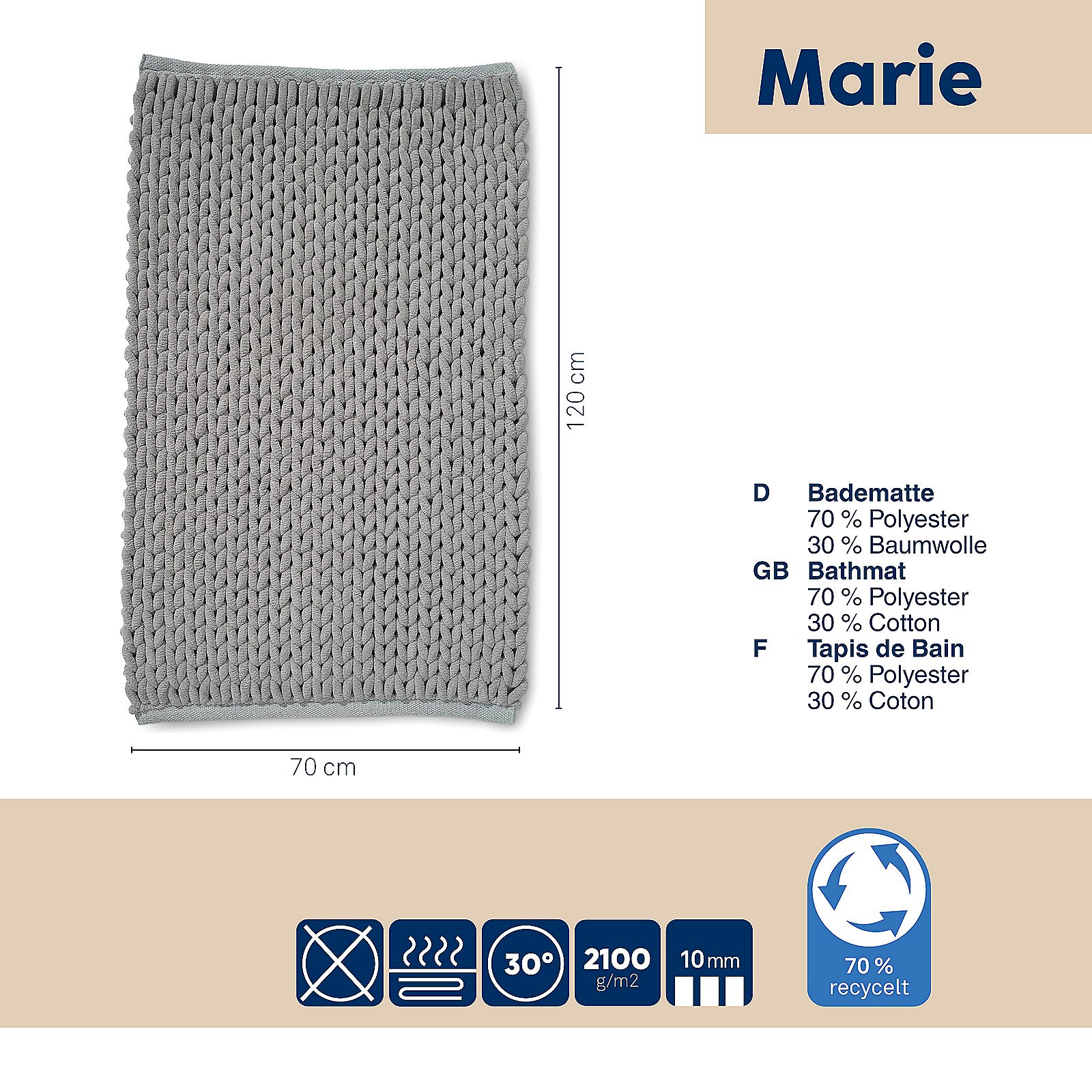 Kela Badematte MARIE in Farbe Hellgrau Kela Badematte MARIE in Hellgrau, Dekoration für Zuhause, Kissen