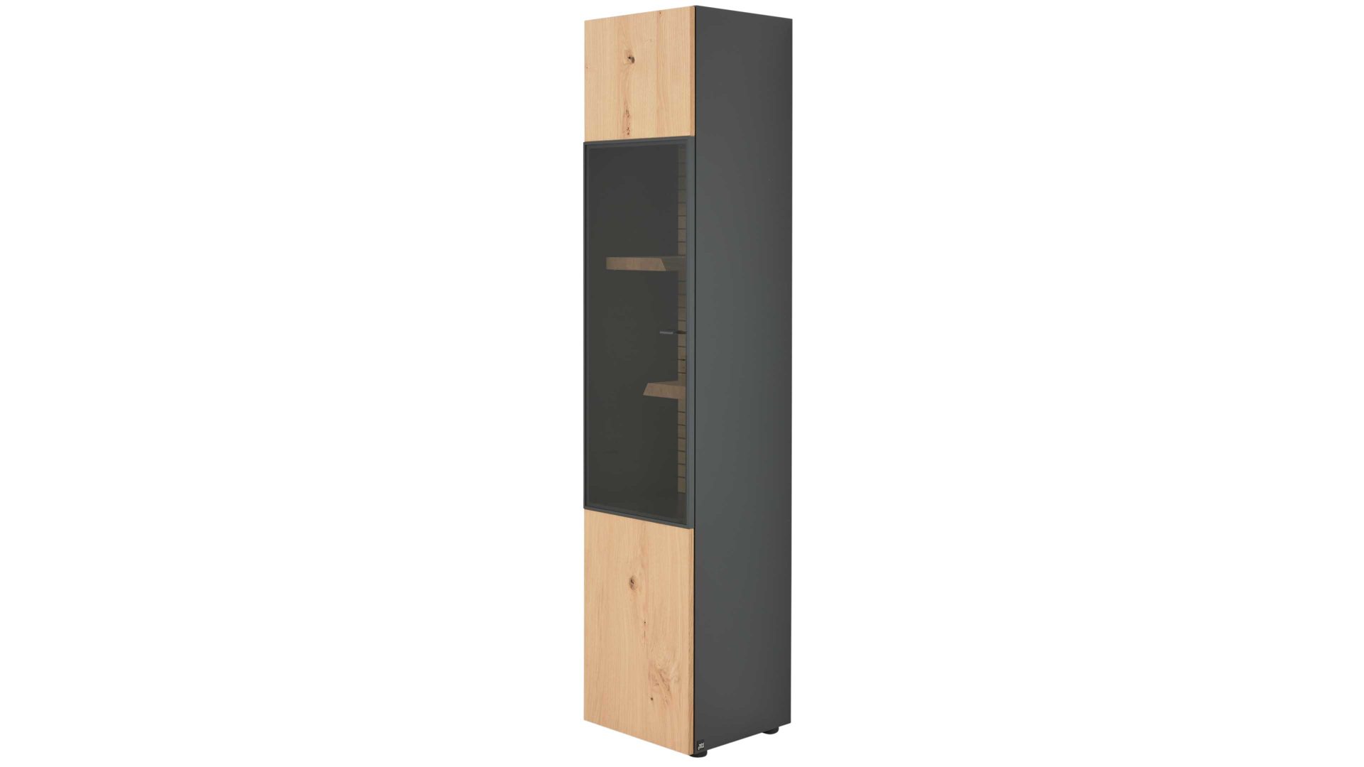 Interliving Vitrine ca. 44x204x41cm in Schiefer/Wildeiche, Wandschrank, Schrank, Mobiliar, Kabinett