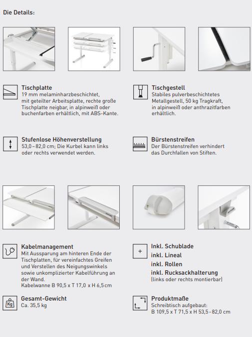 Kettler Schreibtisch STUDENT in Platte alpinweiss