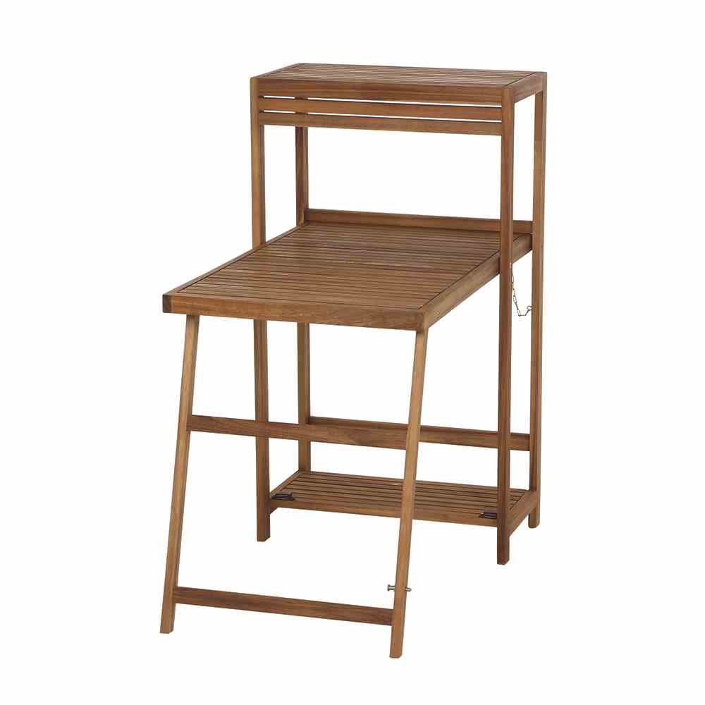 Gautzsch Balkonset BARI 3-teilig aus Akazienholz, Holzbar, Convertible-Tisch, Barhocker, Holzstuhl, Aufklappbar