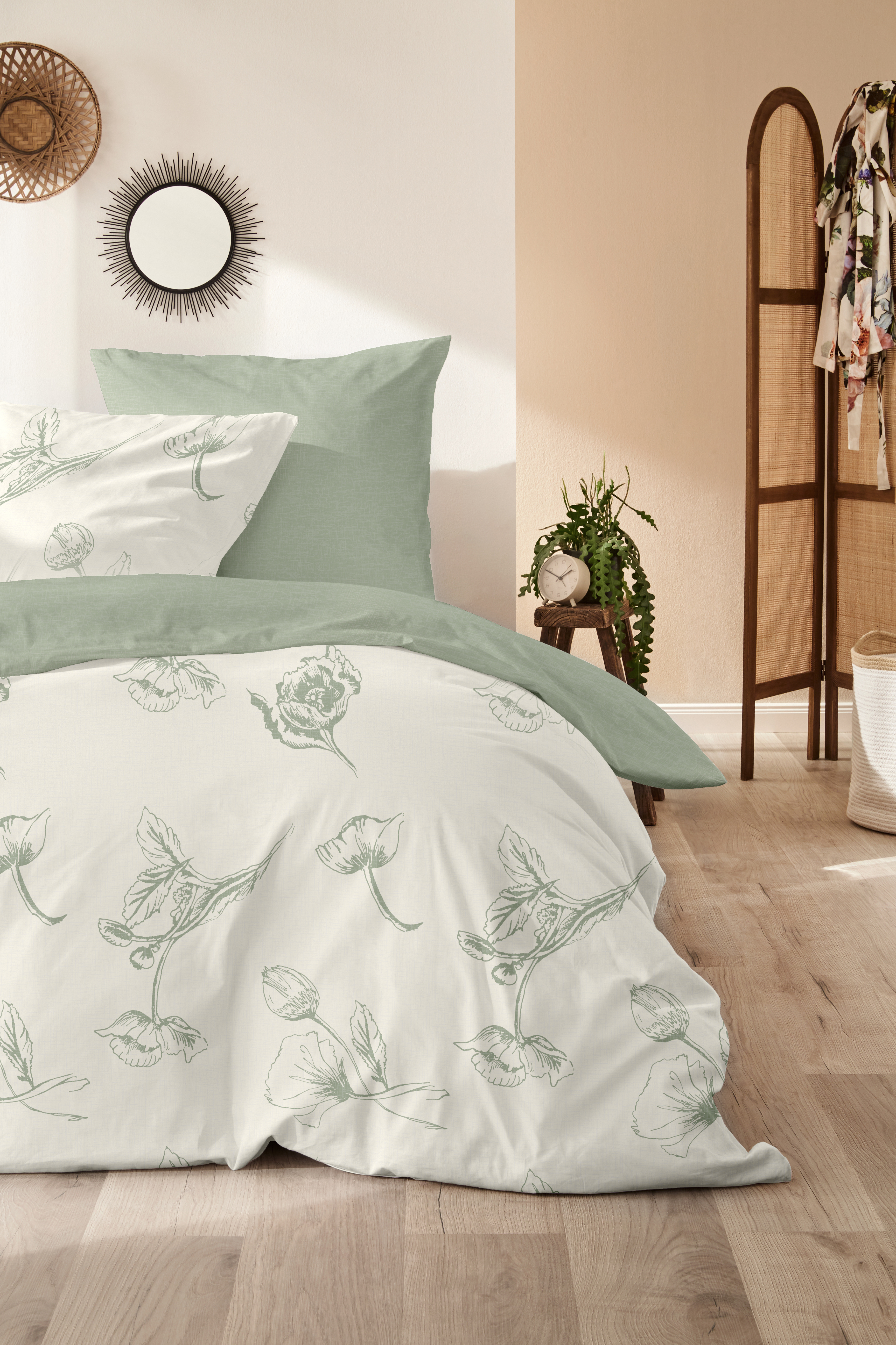 Hahn Haustextilien Halbleinen-Bettwäsche 135x200 ca. 135x200cm, Kopfkissen ca. 80x80cm in Farbe grün/weiß Hahn Haustextilien Halbleinen-Bettwäsche 135x200 ca. 135x200cm, Kopfkissen ca. 80x80cm in Farbe grün/weiß