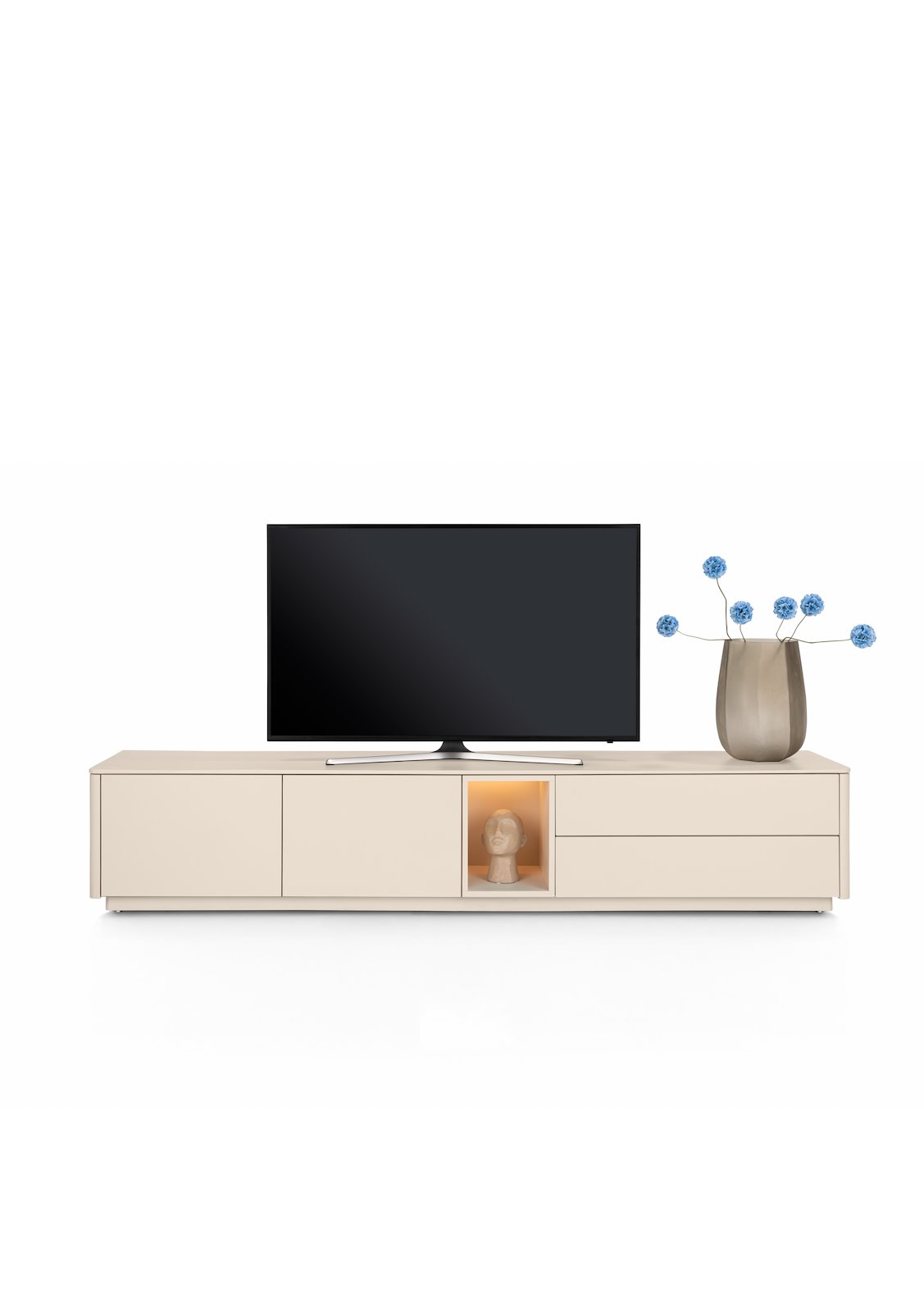 XOOON Lowboard TRENTINO ca. B240 H56 T42 cm in MDF creme lackiert, fernsehtisch, lowboard, tv-glas, vitrine, schrankglasfach