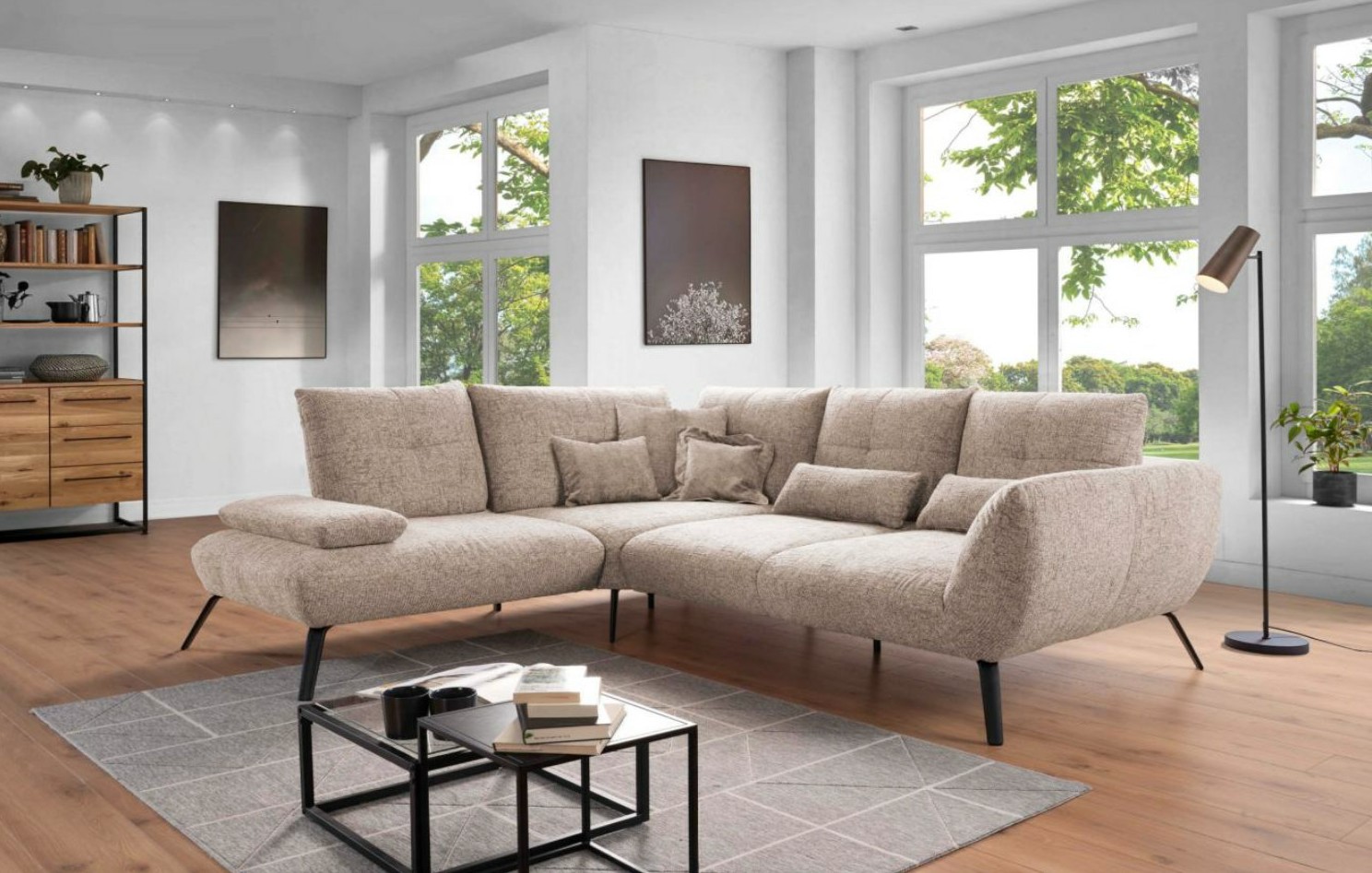 Poco Polstereckgruppe Dover Plus DELIA / Delia silver 3210 Poco Polstereckgruppe Dover Plus DELIA / Delia silver 3210, Wohnzimmersofa, Ecksofa, Beige, Stoffsofa, Sesselauflage