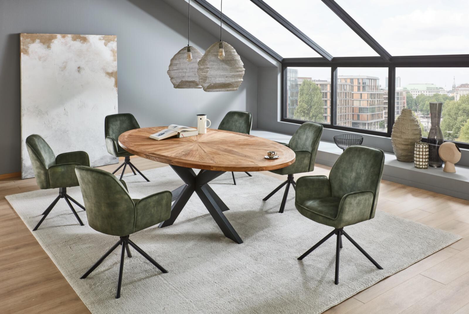 // Esstisch // Ulme recycled massiv, gebeizt, lackiert und gewachst // Metallgestell schwarz pulverbeschichtet // ca.B254 H78 T135 cm // jedes Stück ein Unikat, Esstisch, Runder Tisch, Holztisch, Möbel-Set, Wohnzimmer