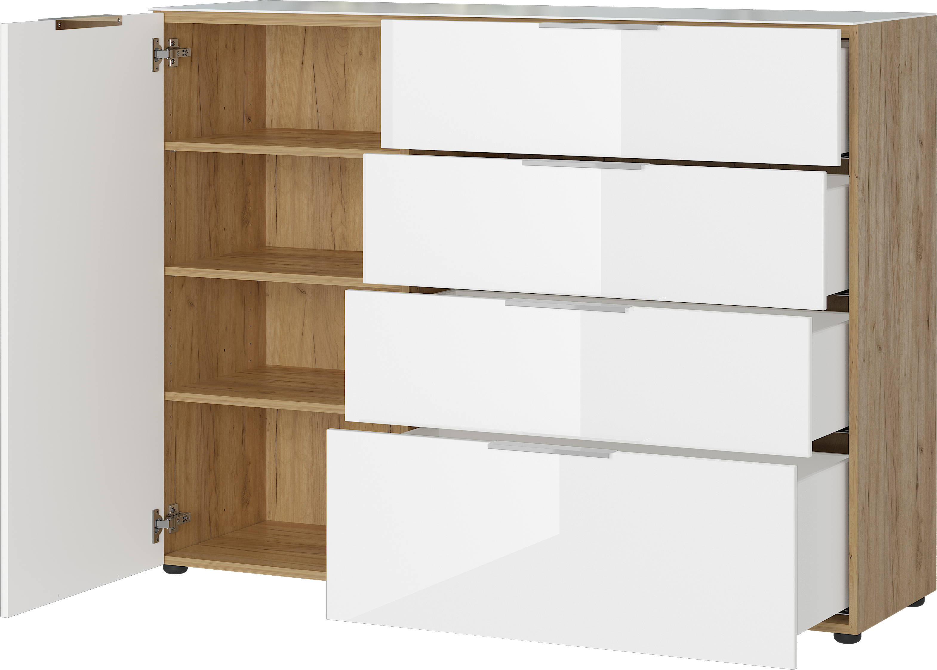 Sideboard GW-Oakland in Navara Eiche/weiß, Moebel, Kabinett, Anrichte, Schrank, Schublade