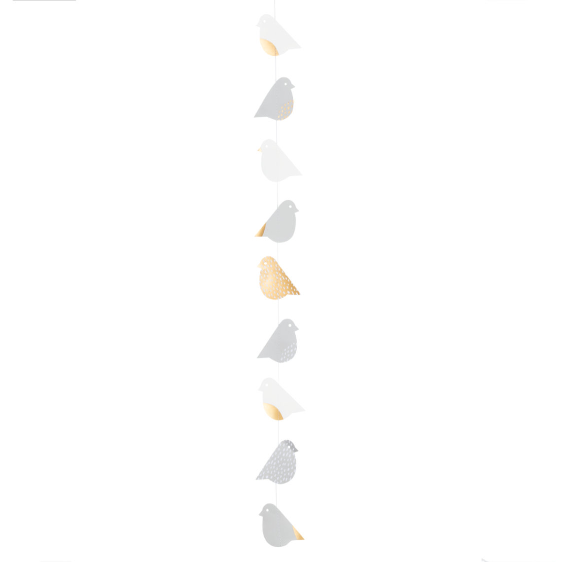 Piepmatzkette in Farbe grau/weiß/gold, deko-girlande, vogeldesign, hintergrunddeko, pastellfarben, wanddeko