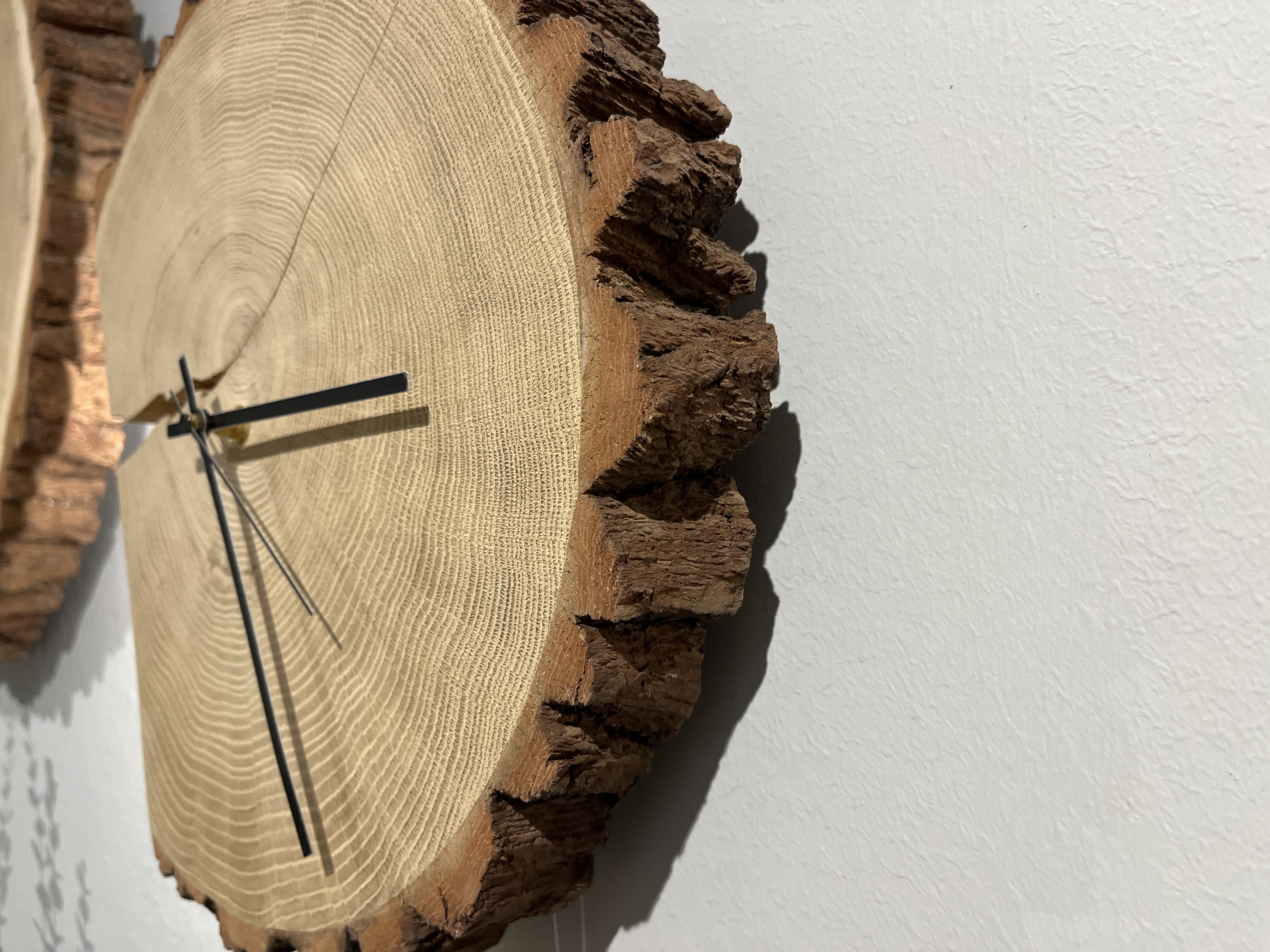 Hartmann Wanduhr NATURSTÜCKE in Riffeiche umato, Wanduhr, Massivholz, Baumscheibe, Naturkante, schwarze Zeiger