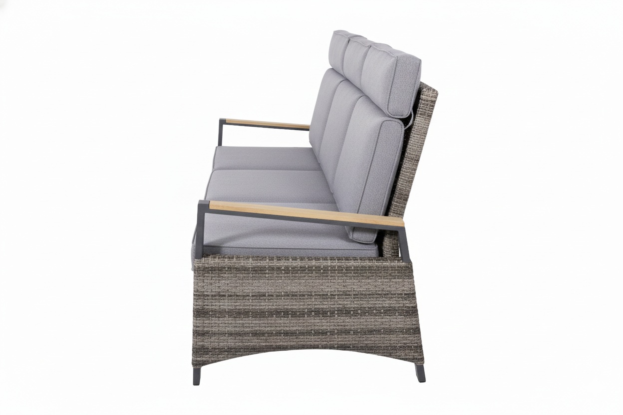 L.C. Wholesaler Outdoor-Sofa KERAMO 3-sitzig in Geflecht natur-grau, Moebel, Stuhl, Dekoration für Zuhause, Sessel