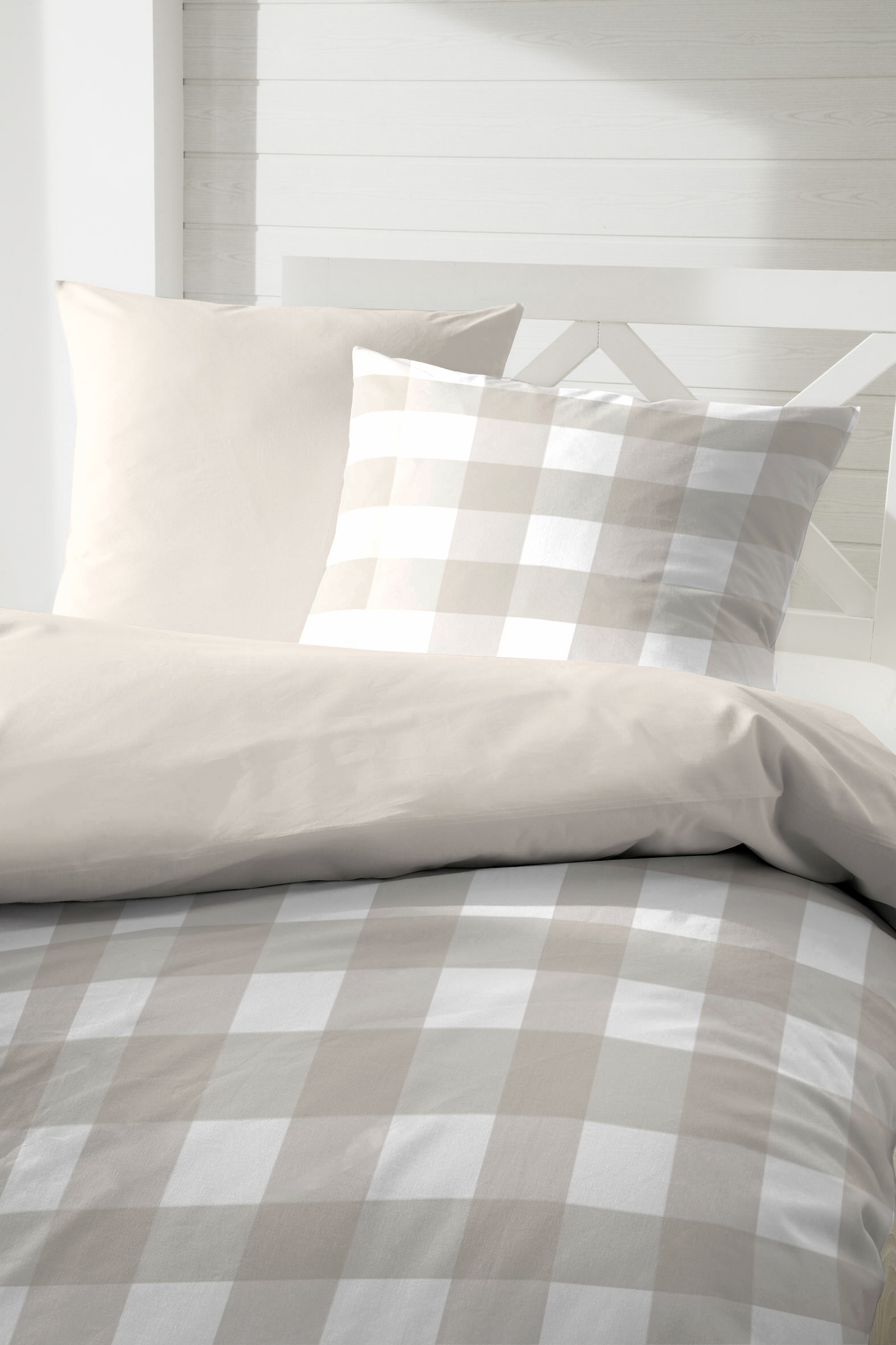 Hahn Haustextilien Perkal-Bettwäsche 135x200cm ca. 135x200cm, Kopfkissen ca. 80x80cm in Farbe braun/weiß kariert