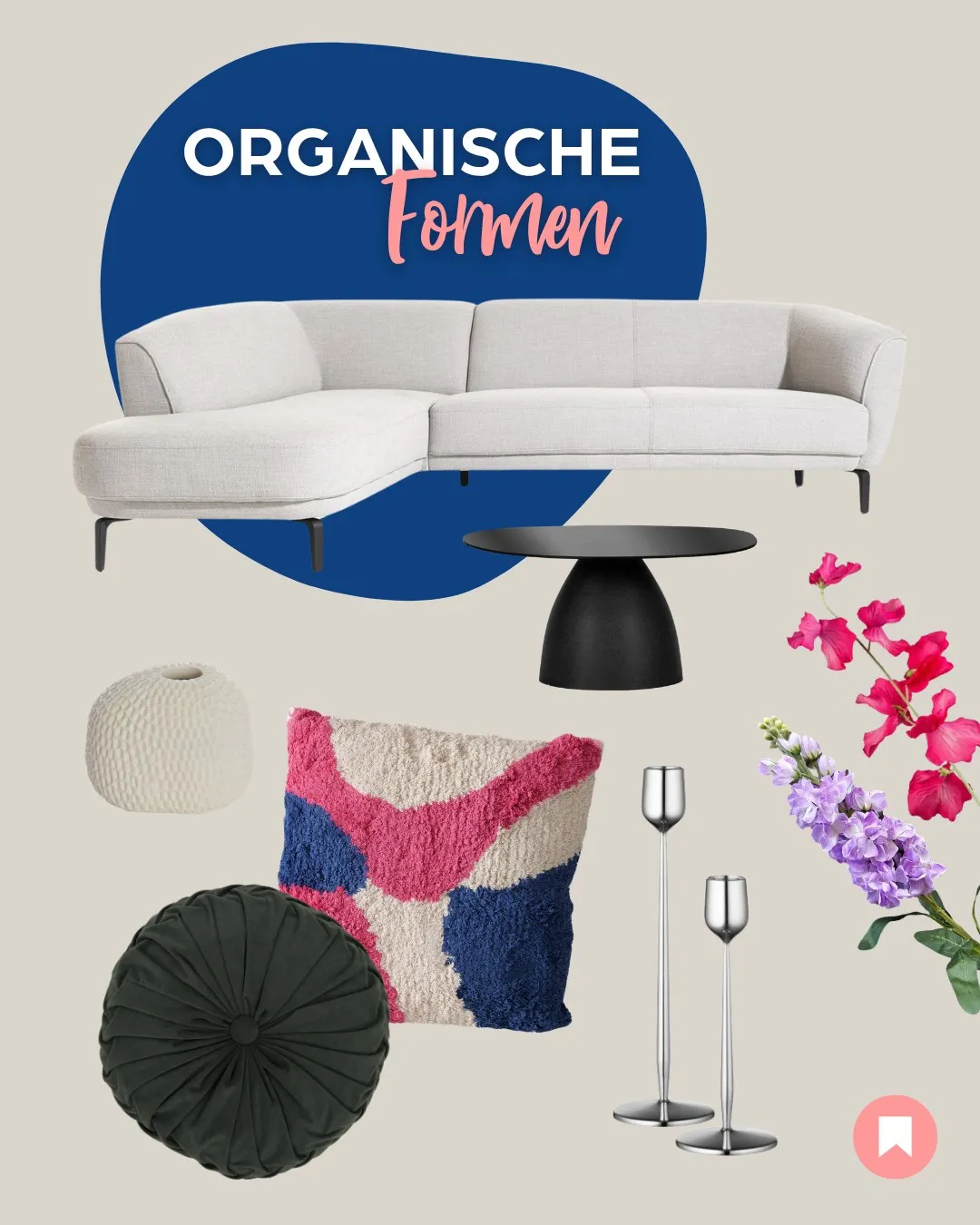 Organische Formen bringen Ruhe, Leichtigkeit und ganz viel Gemütlichkeit ins Zuhause. 🤍  Geschwungene Linien, runde Designs und weiche Materialien sorgen für einen harmonischen Look – und mit kräftigen Farbakzenten wird’s alles andere als langweilig. 🌸💙  Wie gefällt euch dieser Shop the Look? 👀  #begeistern #wohnen #buss #organischeformen #wohninspiration #interiorinspo #wohnzimmer #interiordesign #einrichtungsideen