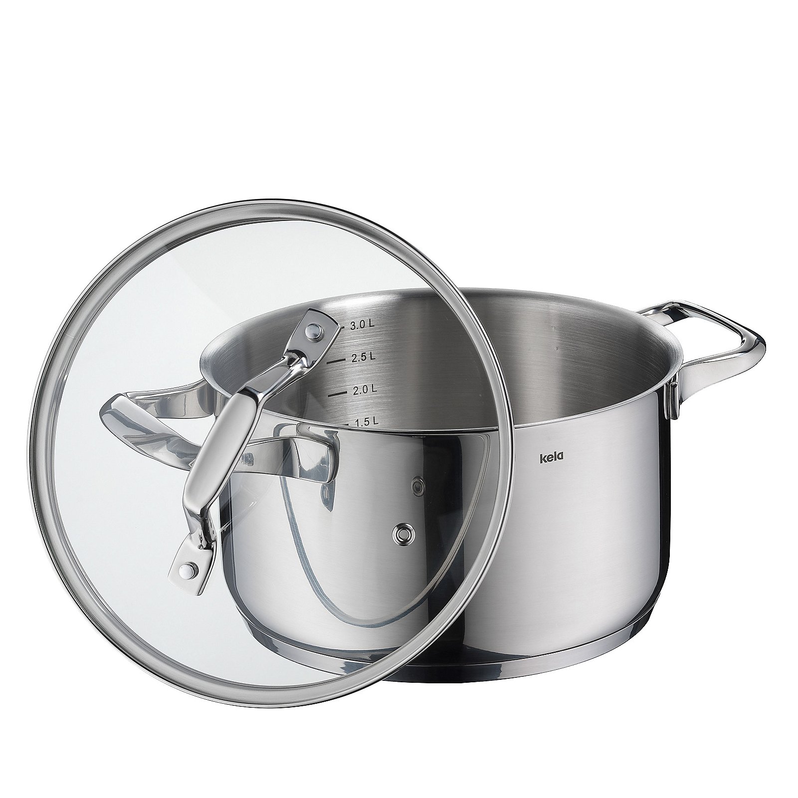 Kela Fleischtopf LUCCA in Farbe silber glänzend, Kochtopf, Stahl, Glasdeckel, 3.0 L, Induktionsgeeignet