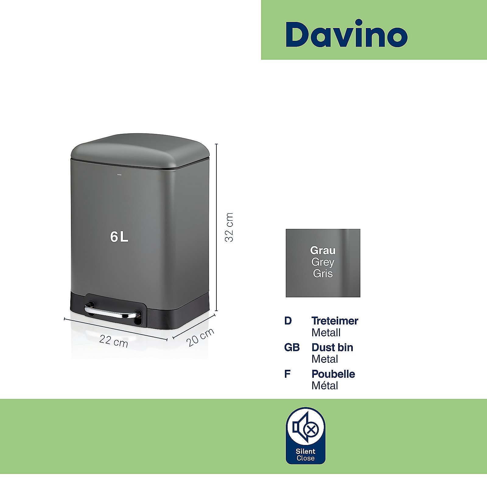 Keck & Lang Kosmetikeimer DAVINO ca. B20,5 H32,5 T22,5 cm in dunkelgrau, H:33cm, 6L