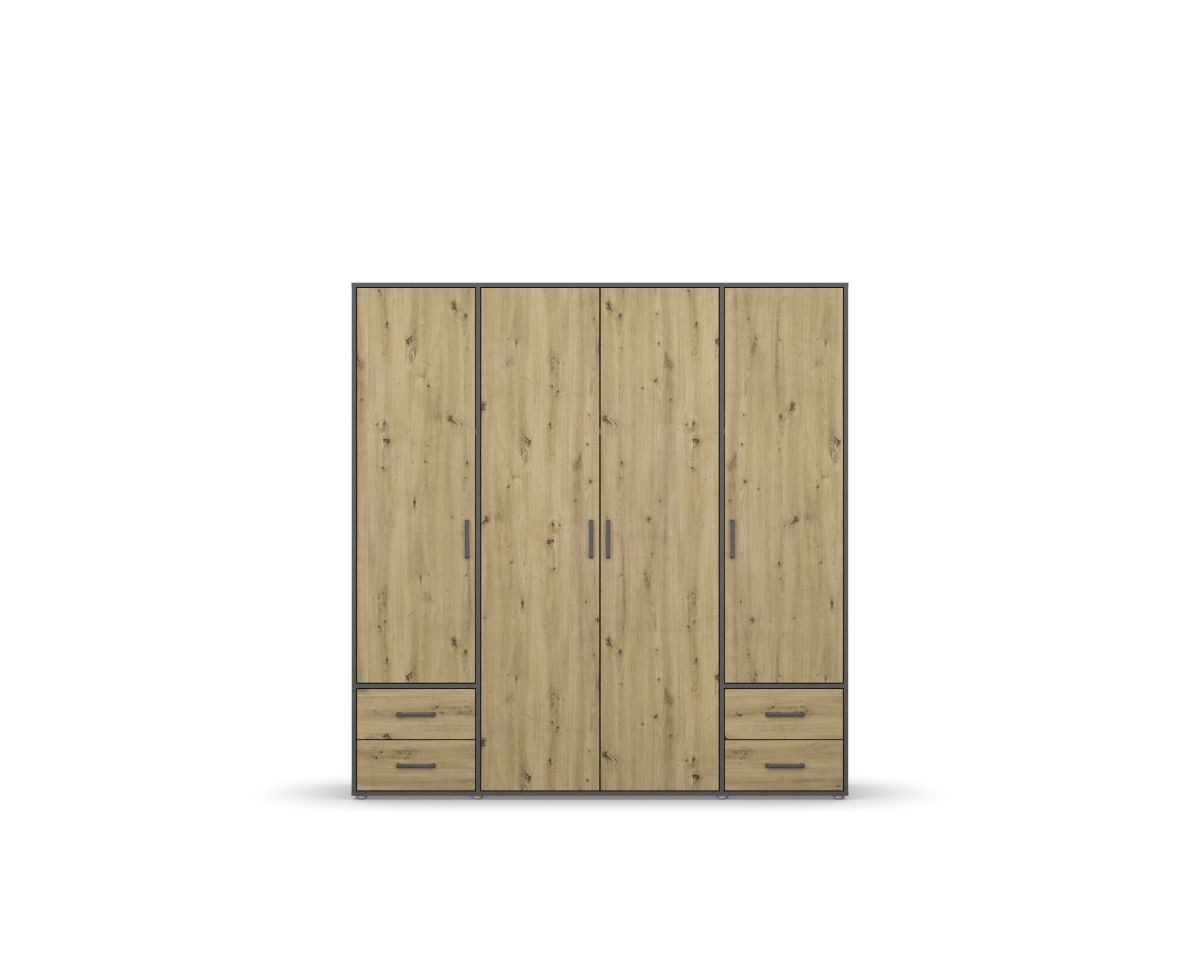 Rauch Möbelwerke Drehtürenschrank VOYAGER in Farbe Dekor-Druck Eiche Artisan Rauch Drehtürenschrank VOYAGER 4-türig in Dekor-Druck Eiche Artisan/grau-metallic