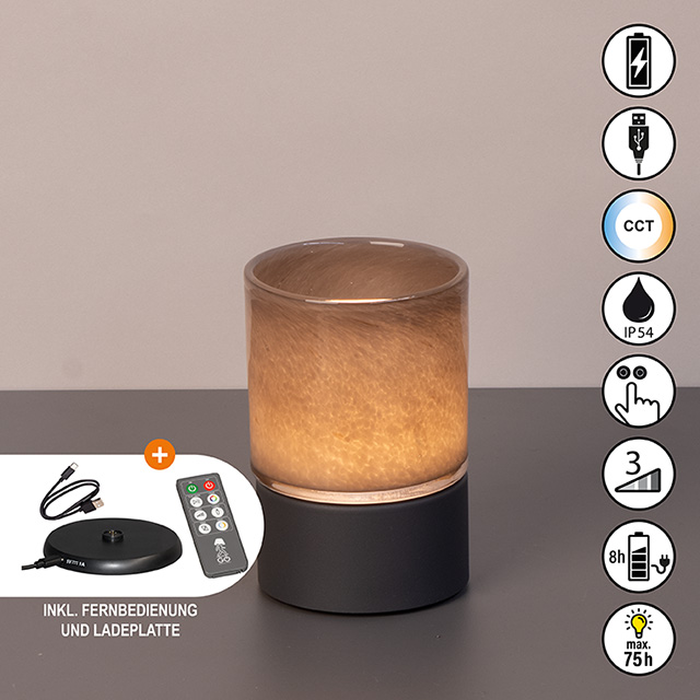 LED-Tischleuchte ARIVA PRO in Glas sandgrau, Lampe, Tischlampe