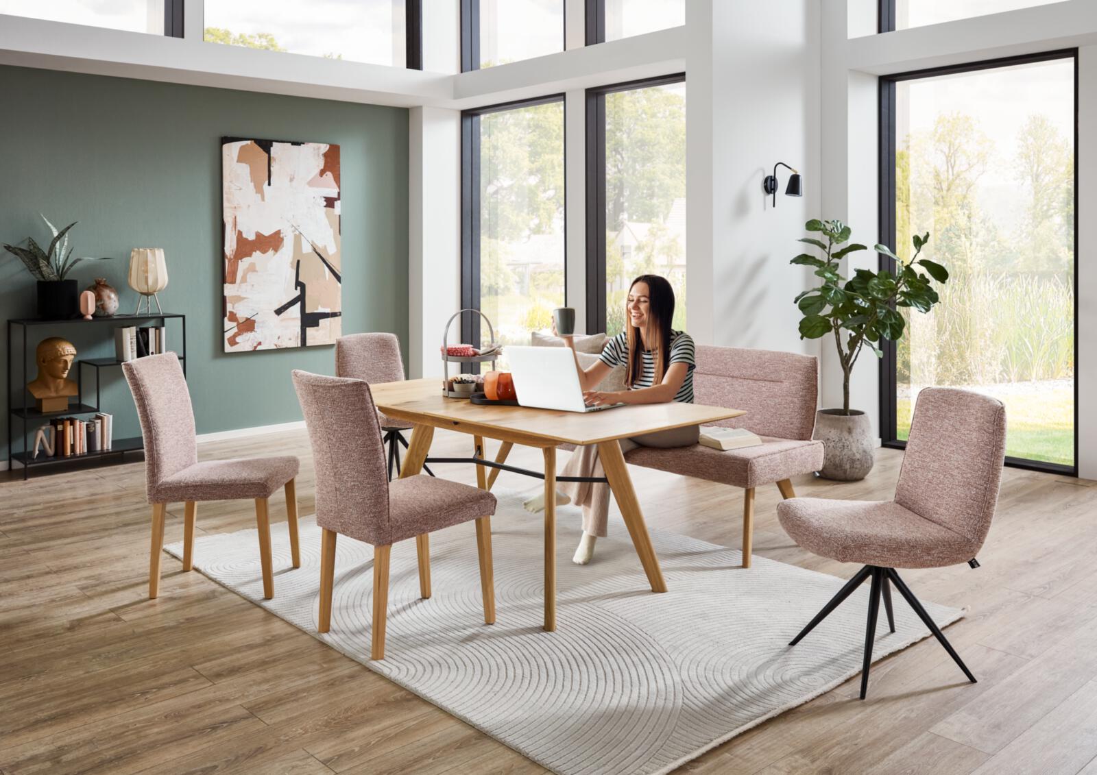 K + W Esstisch GAME PLUS 160(200)x90 in Asteiche natur furniert, Esszimmer, Esstisch, Mobiliar, Tabelle, Dekoration für Zuhause