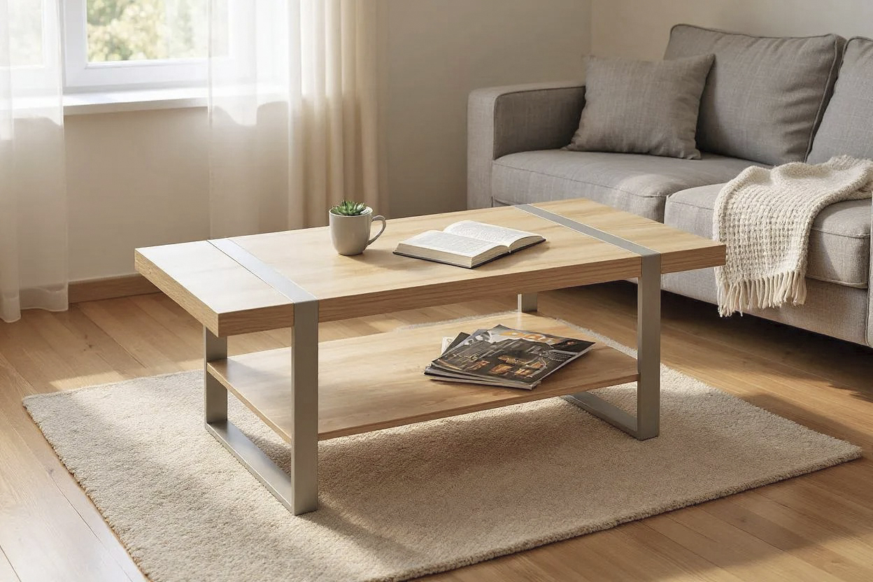Haku Möbel Couchtisch SARAGOSSA 1 in Farbe Eiche natur, Kaschmirgrau, Couchtisch, Holz, Metall, Beige, Wohnzimmer