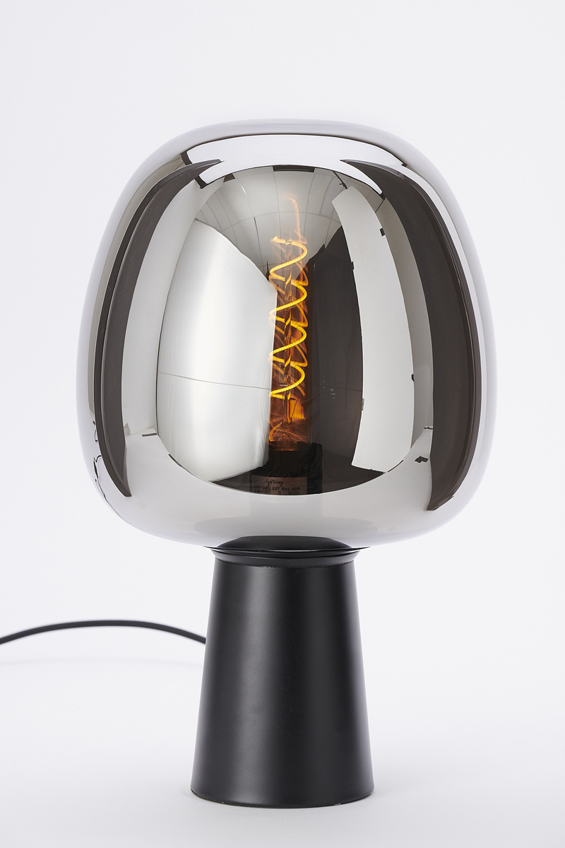 Light & Living Tischleuchte MAYSONY 22x40cm in Glas rauch+matt schwarz