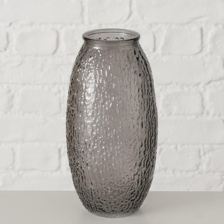 Boltze Vase Rifla, Glasvase, Rauchglas, Strukturierte Oberfläche, Ovale Form