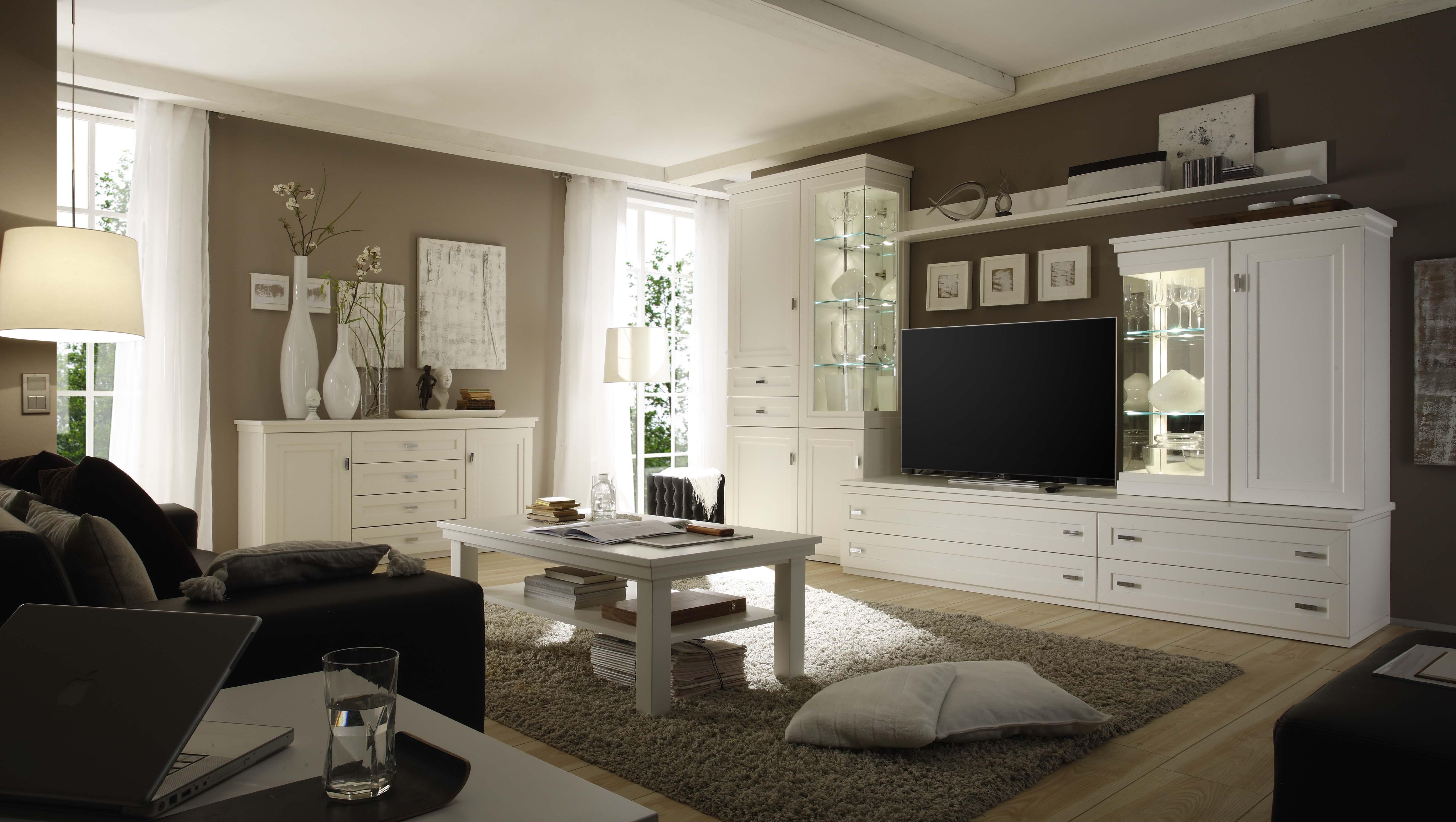 Anbauwand Kent W650 PH650, ca. 334 x 222 x 42 / 62 cm in Lack Weiß/Absetzung Asteiche