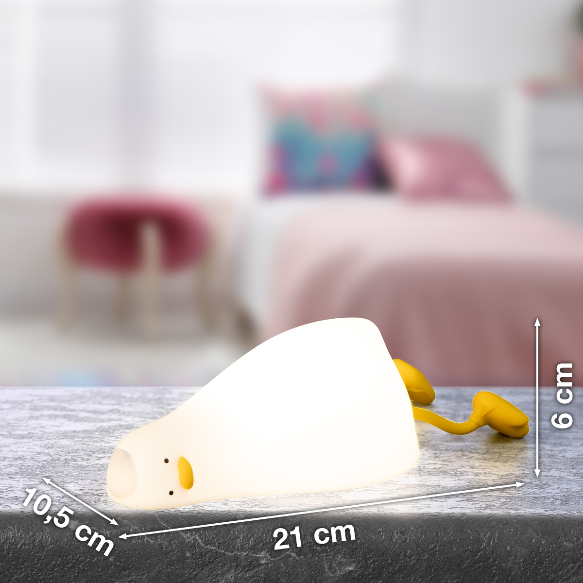 FH Lighting LED-Tischleuchte LESLEY in Silikon weiß, lamp, nachtlicht, gelb, tier, süß