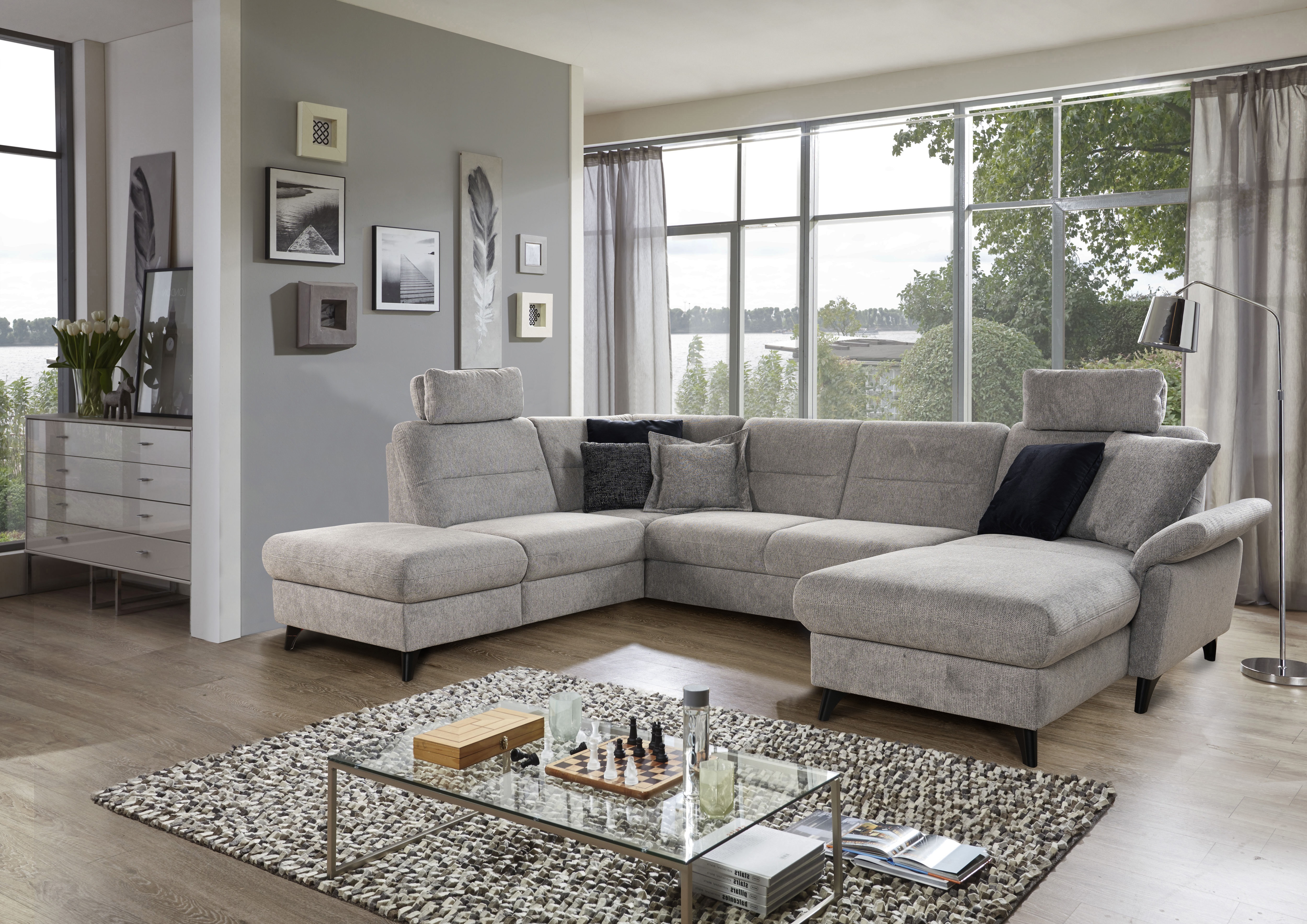 Sit & More Polstergruppe ROMANA ca. 315x213cm in Stoff Nile hellgrau, Dekoration für Zuhause, Mobiliar, Wohnzimmer, Couch, Tabelle