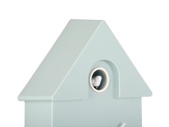Wanduhr MODERN CUCKOO in 41x8,5x21,5 cm, Fb. soft blue, Wand, Haus, Modellhaus, Türöffnung, Rätselhaus