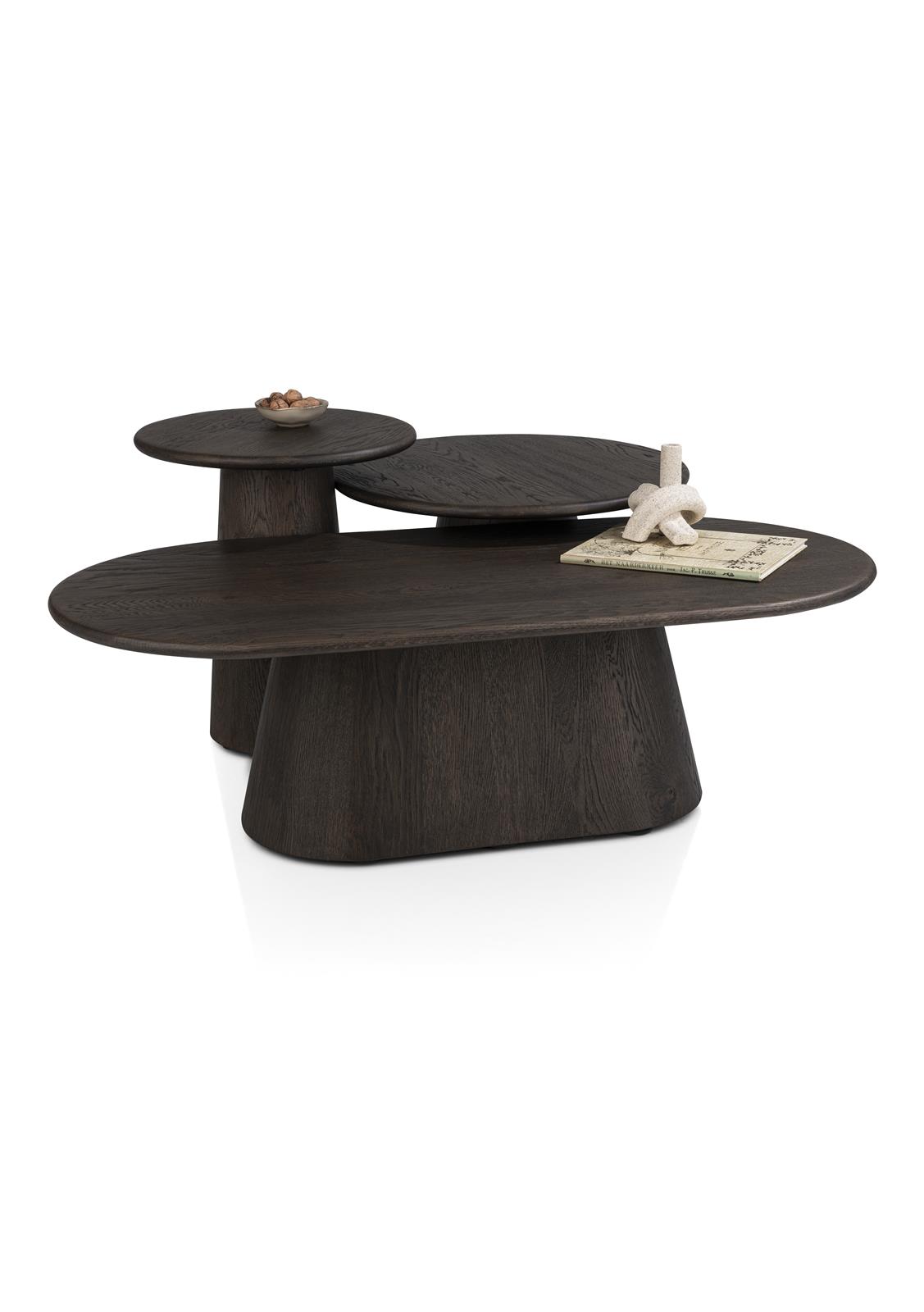 Henders & Hazel Couchtisch RAVELLO ca. B60 H35 T120 cm in Eiche teilmassiv basalt lack., Couchtisch, Holz, dunkelbraun, mehrstufig, rund