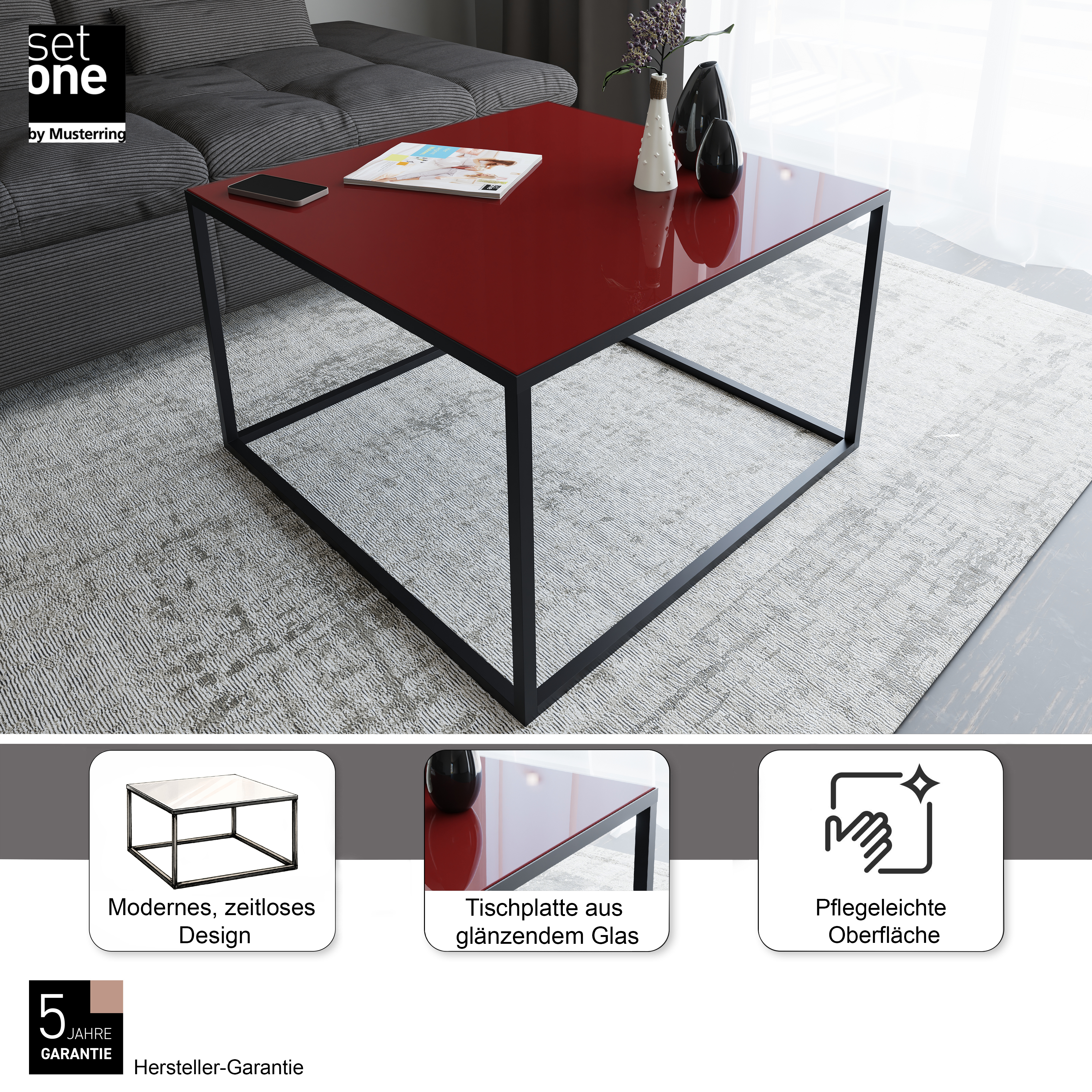 Set One by Musterring Couchtisch RENO in Platte rot/Gestell Metall graphit schwarz