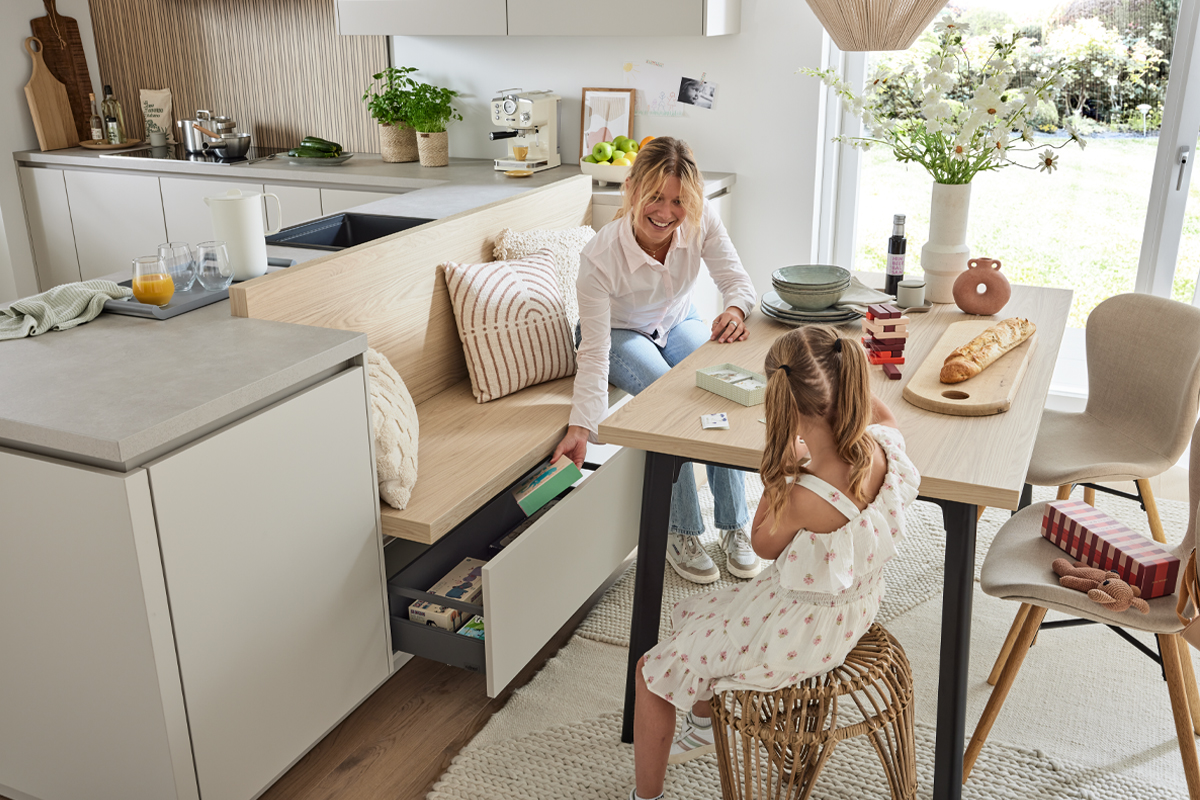 Culineo Einbauküche C945 Beige, Küche, Kücheneinrichtung, Küchentisch, Aufbewahrungsschublade, Backofen-/Küchenschrank