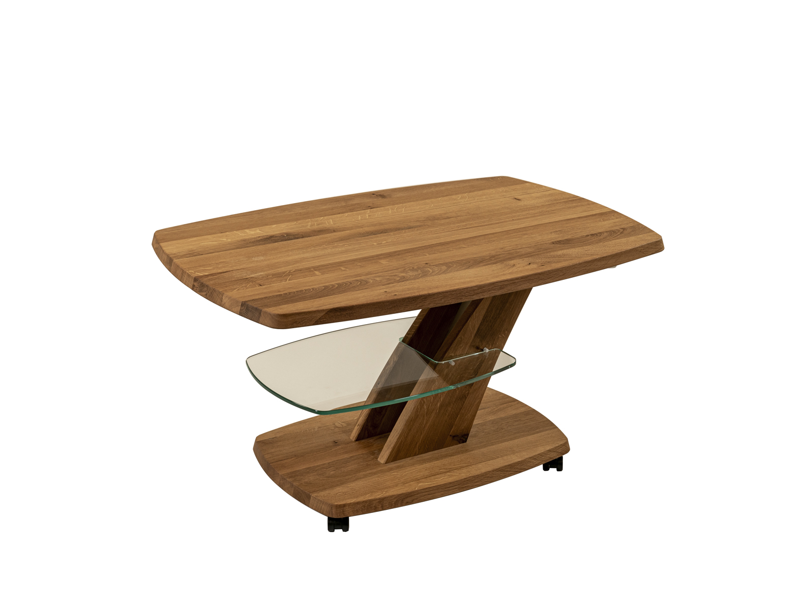 Vierhaus Couchtisch auf Rollen, ca. 90 x 60 x 47 - 64 cm in Wildeiche massiv geölt